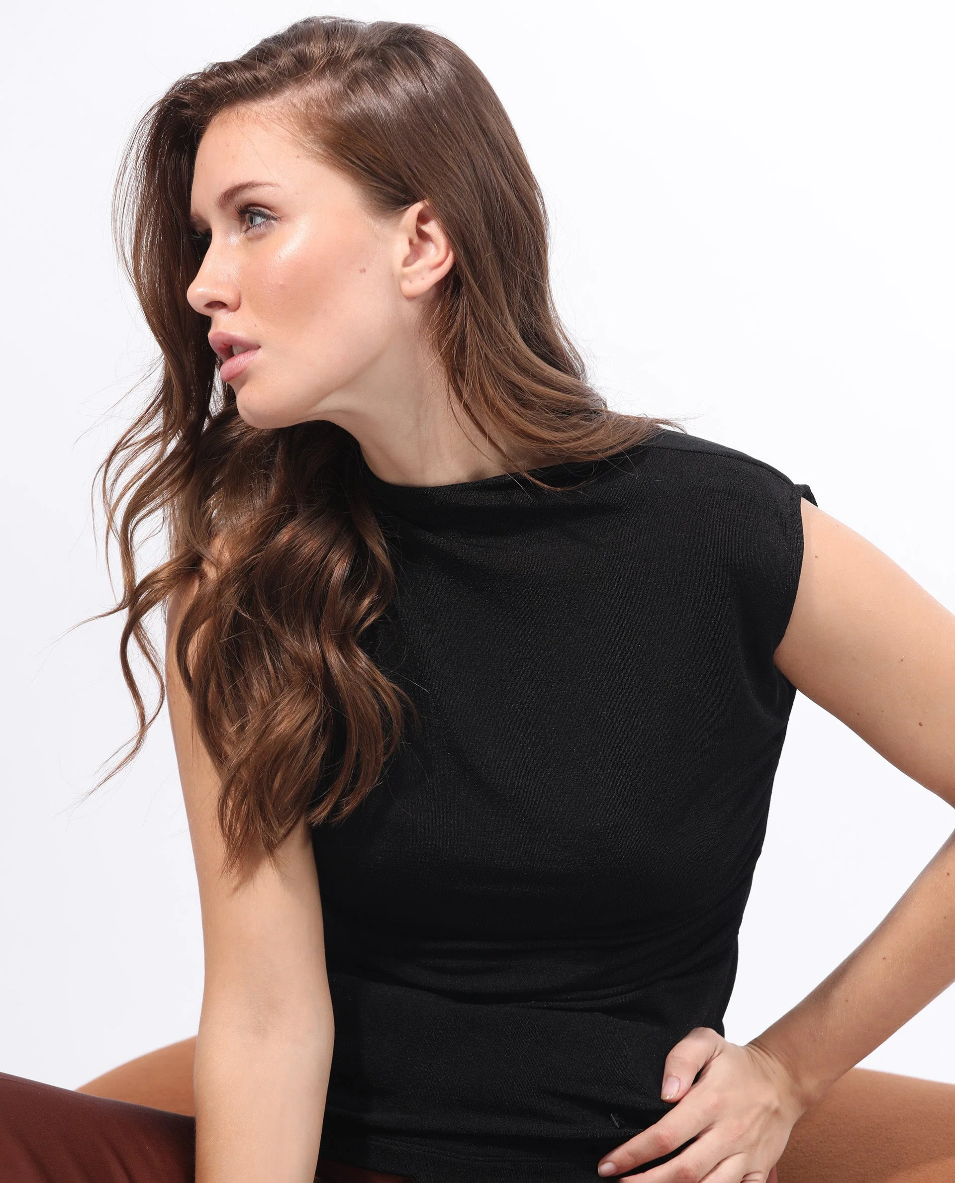 Rareism Women's Optus Black Polyester Blend Cowl Neck Plain Sleeveless Regular Fit Top - Image 9