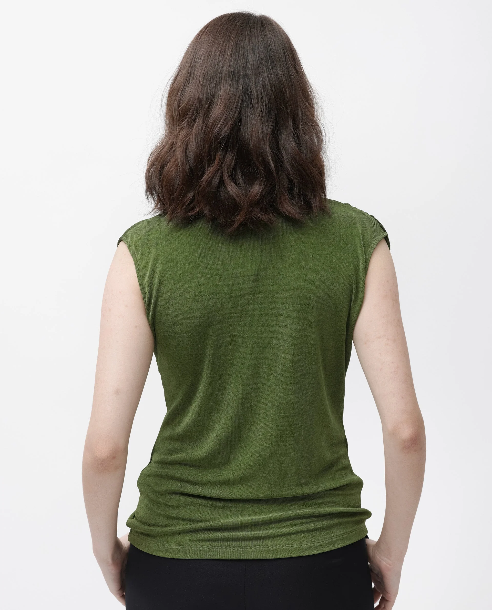 Rareism Women's Optus Green Polyester Blend Cowl Neck Plain Sleeveless Regular Fit Top - Image 9