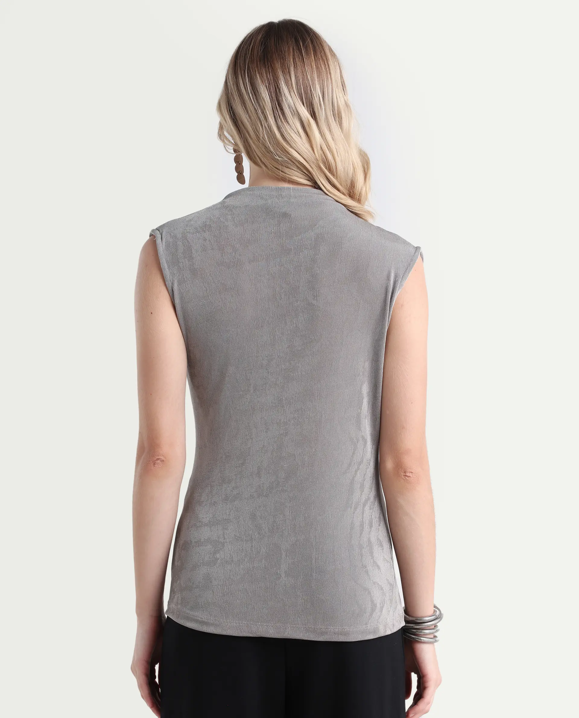 Rareism Women's Optus Light Grey Polyester Blend Cowl Neck Plain Sleeveless Regular Fit Top - Image 7