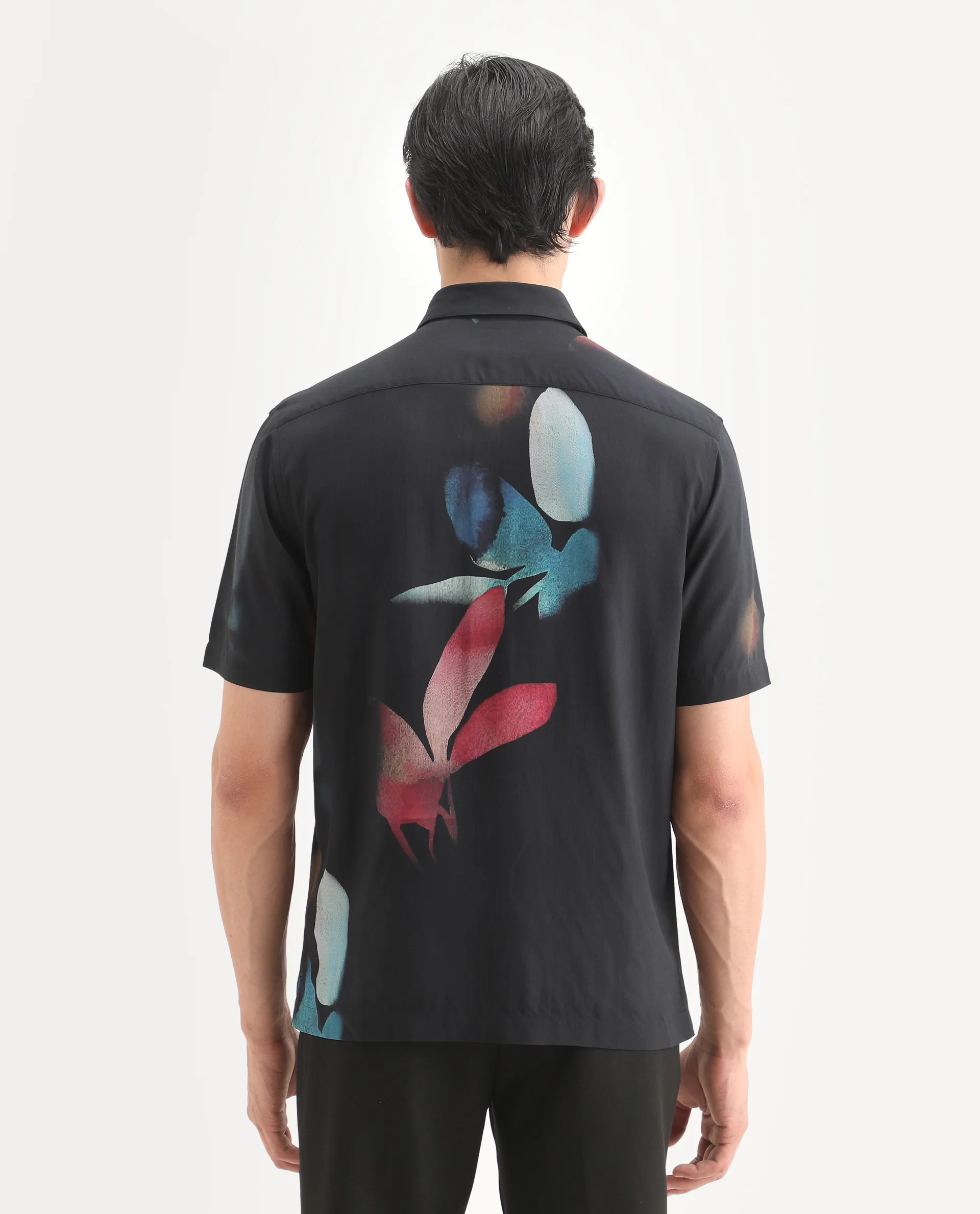 Rare Rabbit Men's Oqen Black Viscose Fabric Half Sleeve Spread Collar Regular Fit Floral Print Shirt - Image 8