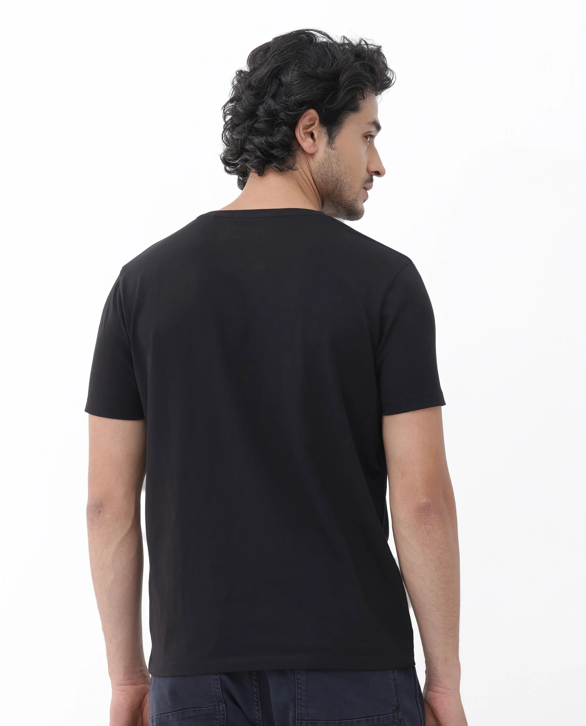 Rare Rabbit Men's Oran Black Cotton Blend Graphic Print Regular Fit Half Sleeve Crew Neck T-Shirt - Image 6
