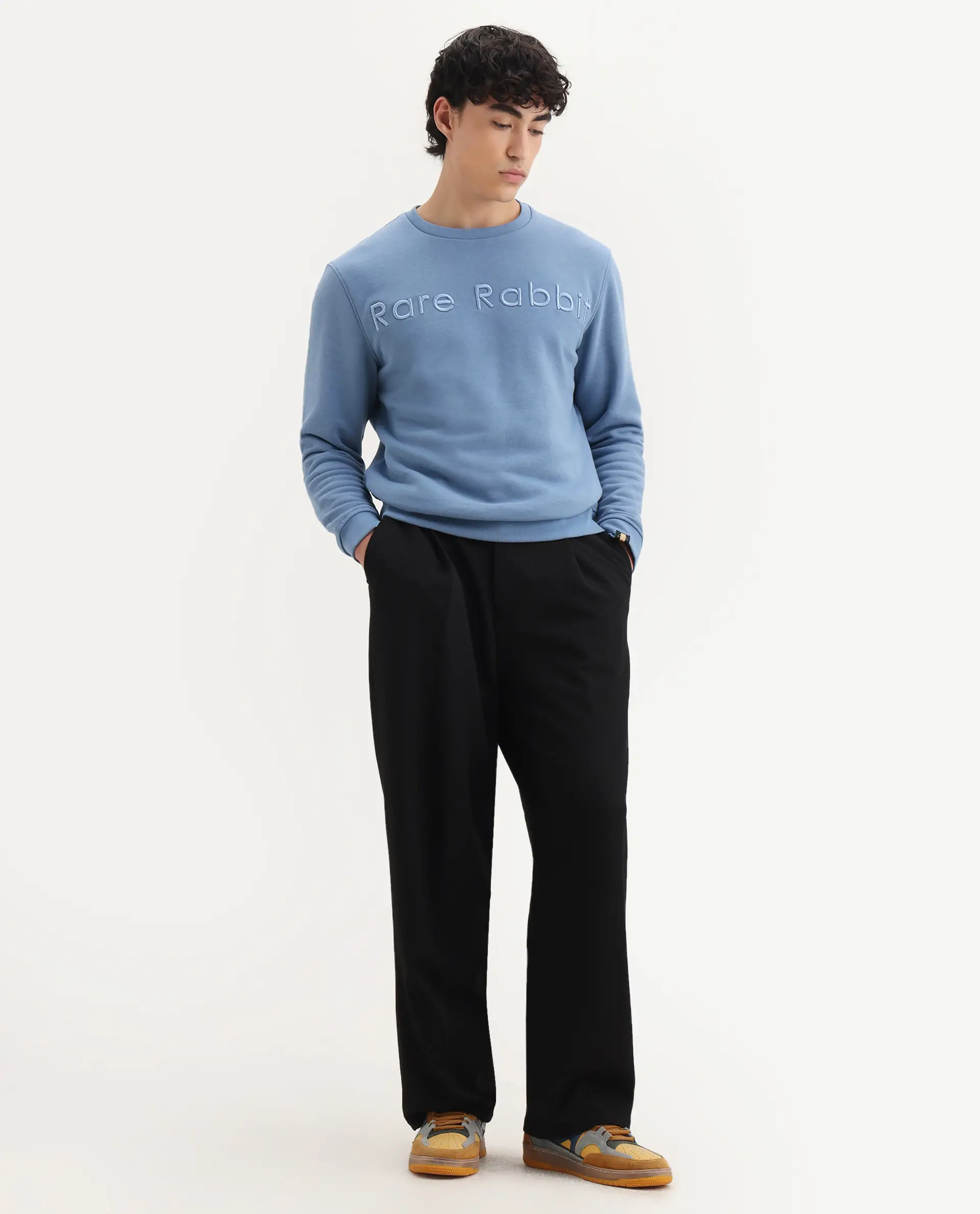 Rare Rabbit Men's Oranj Blue Cotton Embroidered Relaxed Fit Full Sleeve Crew Neck Sweatshirt - Image 2