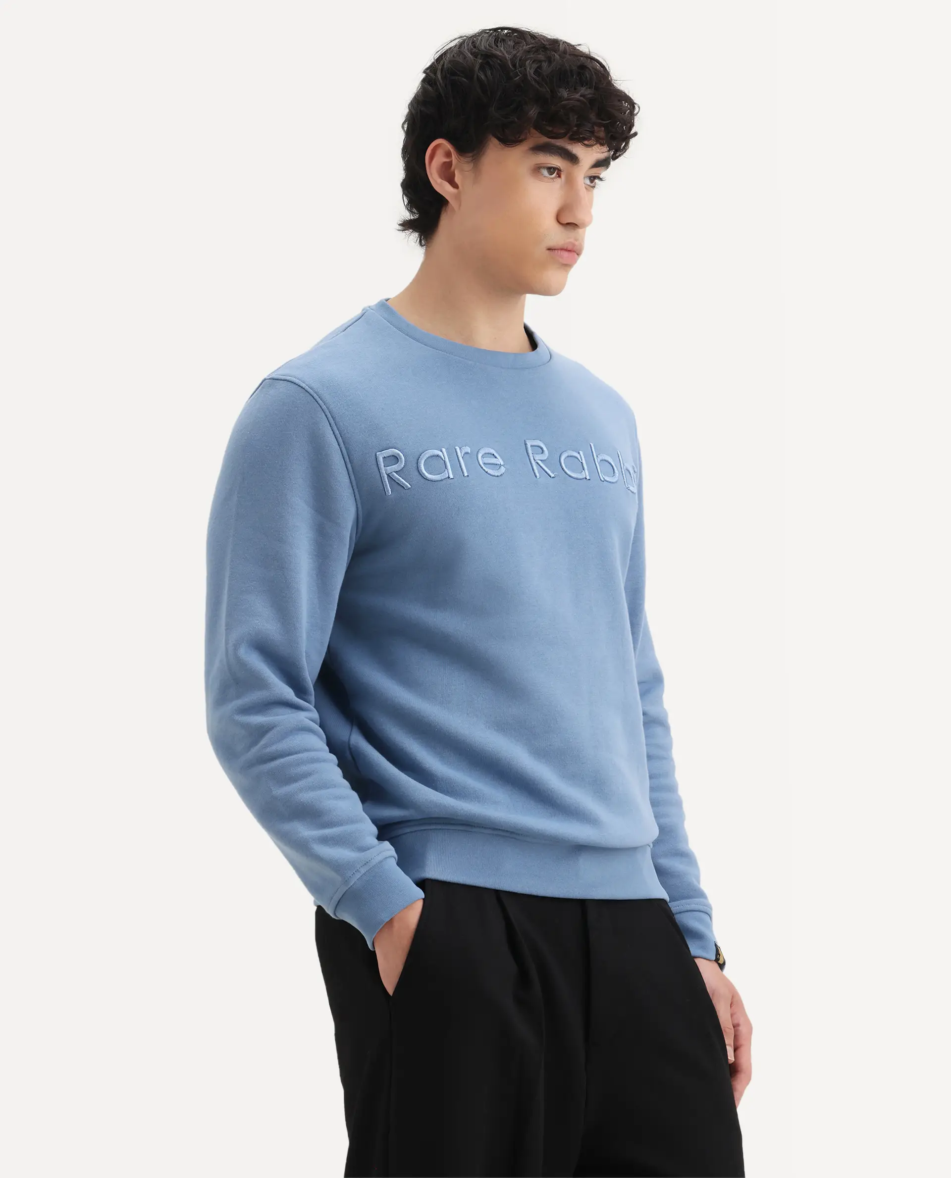 Rare Rabbit Men's Oranj Blue Cotton Embroidered Relaxed Fit Full Sleeve Crew Neck Sweatshirt - Image 6