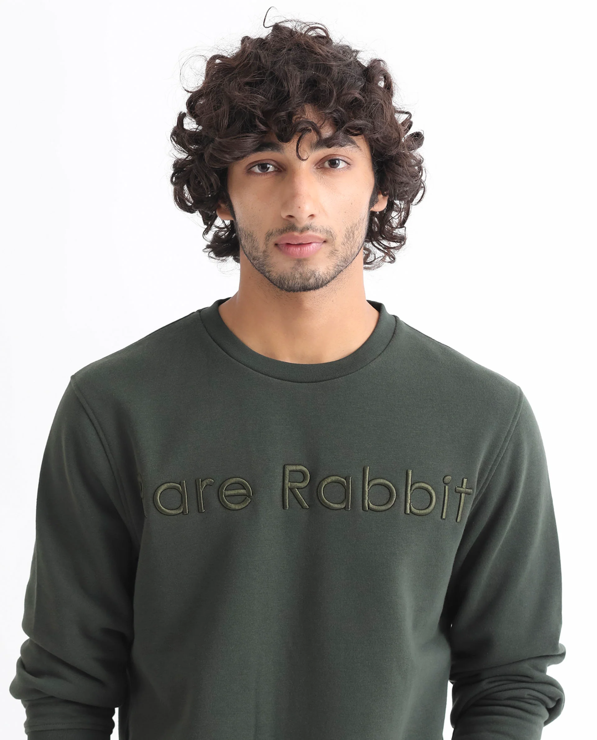 Rare Rabbit Men's Oranj Green Cotton Embroidered Relaxed Fit Full Sleeve Crew Neck Sweatshirt - Image 2