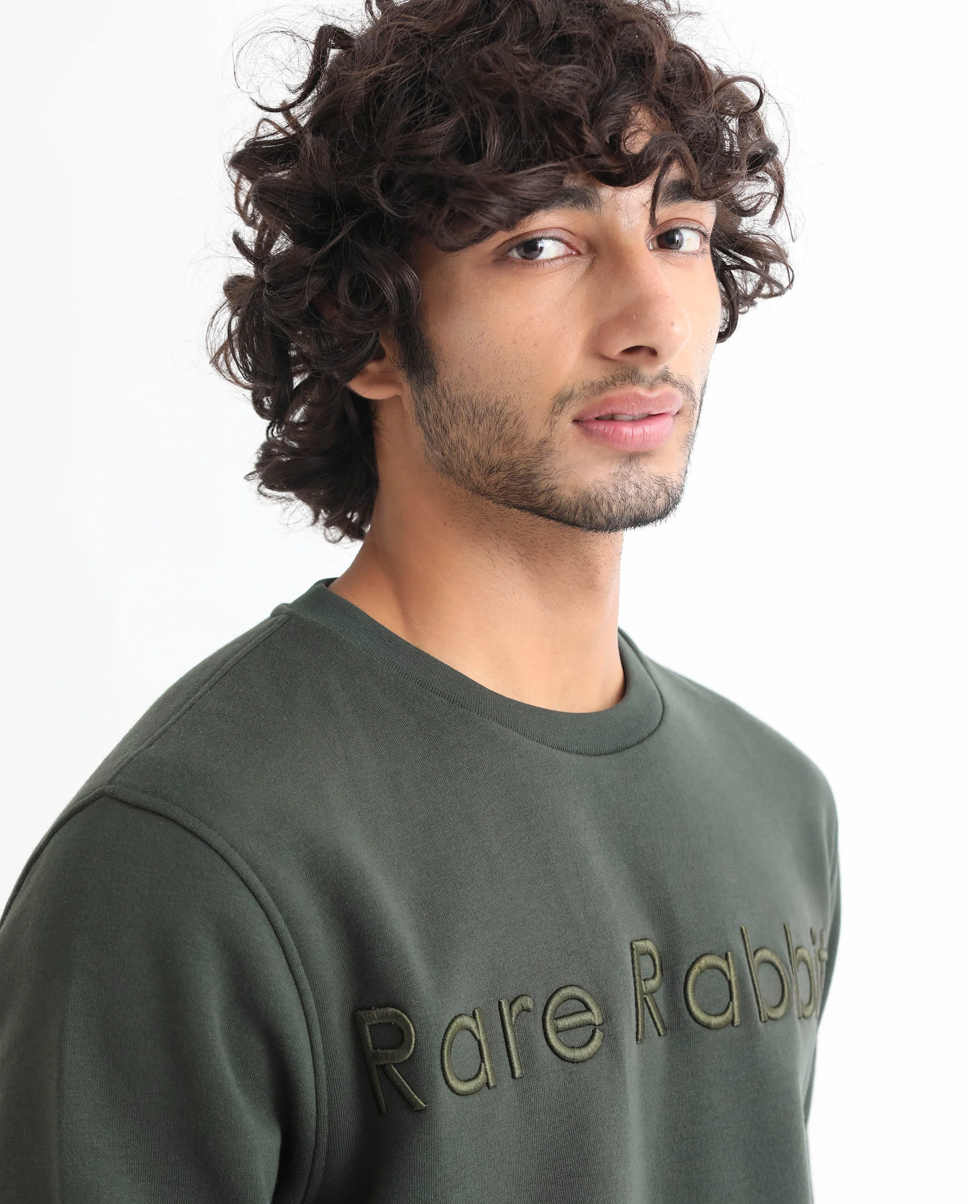 Rare Rabbit Men's Oranj Green Cotton Embroidered Relaxed Fit Full Sleeve Crew Neck Sweatshirt - Image 3