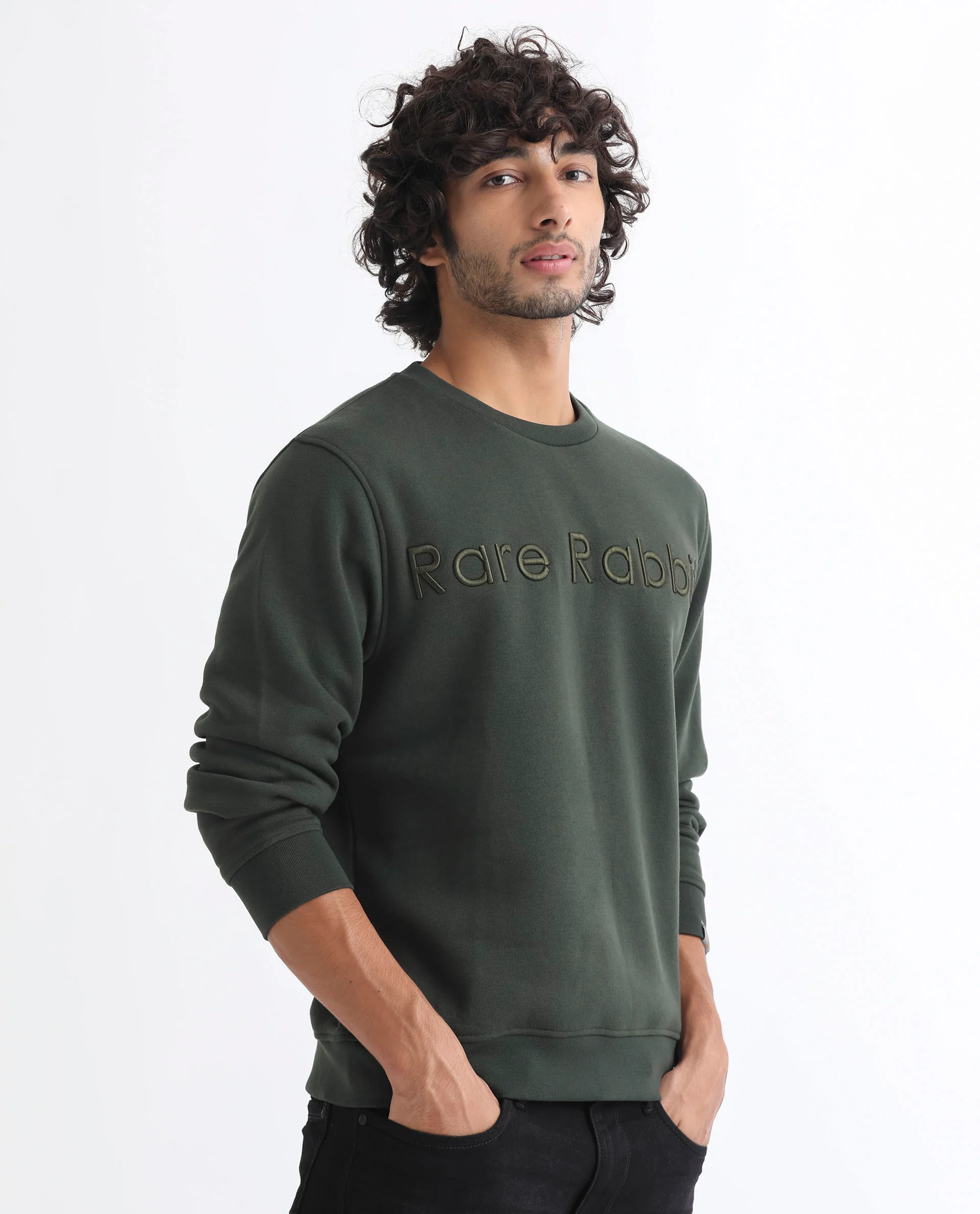 Rare Rabbit Men's Oranj Green Cotton Embroidered Relaxed Fit Full Sleeve Crew Neck Sweatshirt - Image 7