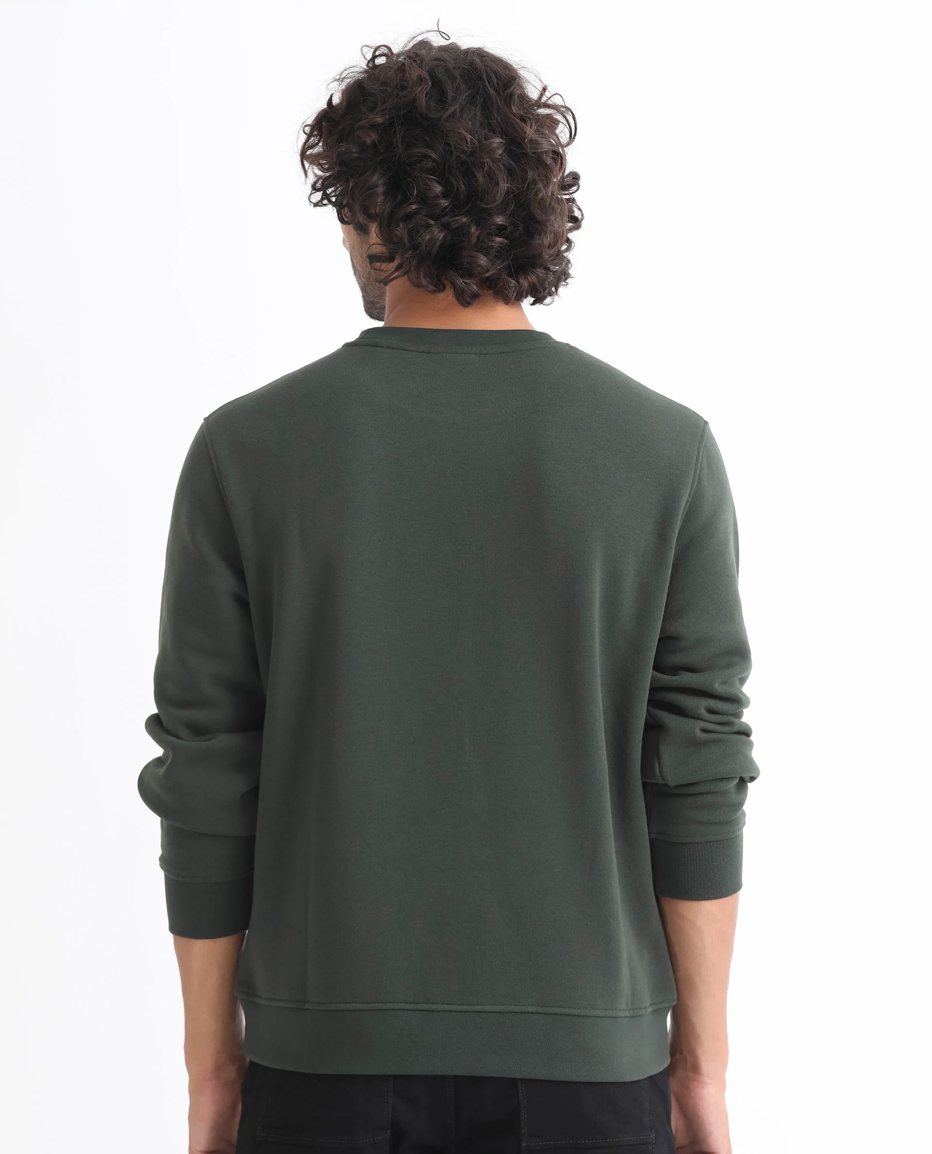 Rare Rabbit Men's Oranj Green Cotton Embroidered Relaxed Fit Full Sleeve Crew Neck Sweatshirt - Image 9