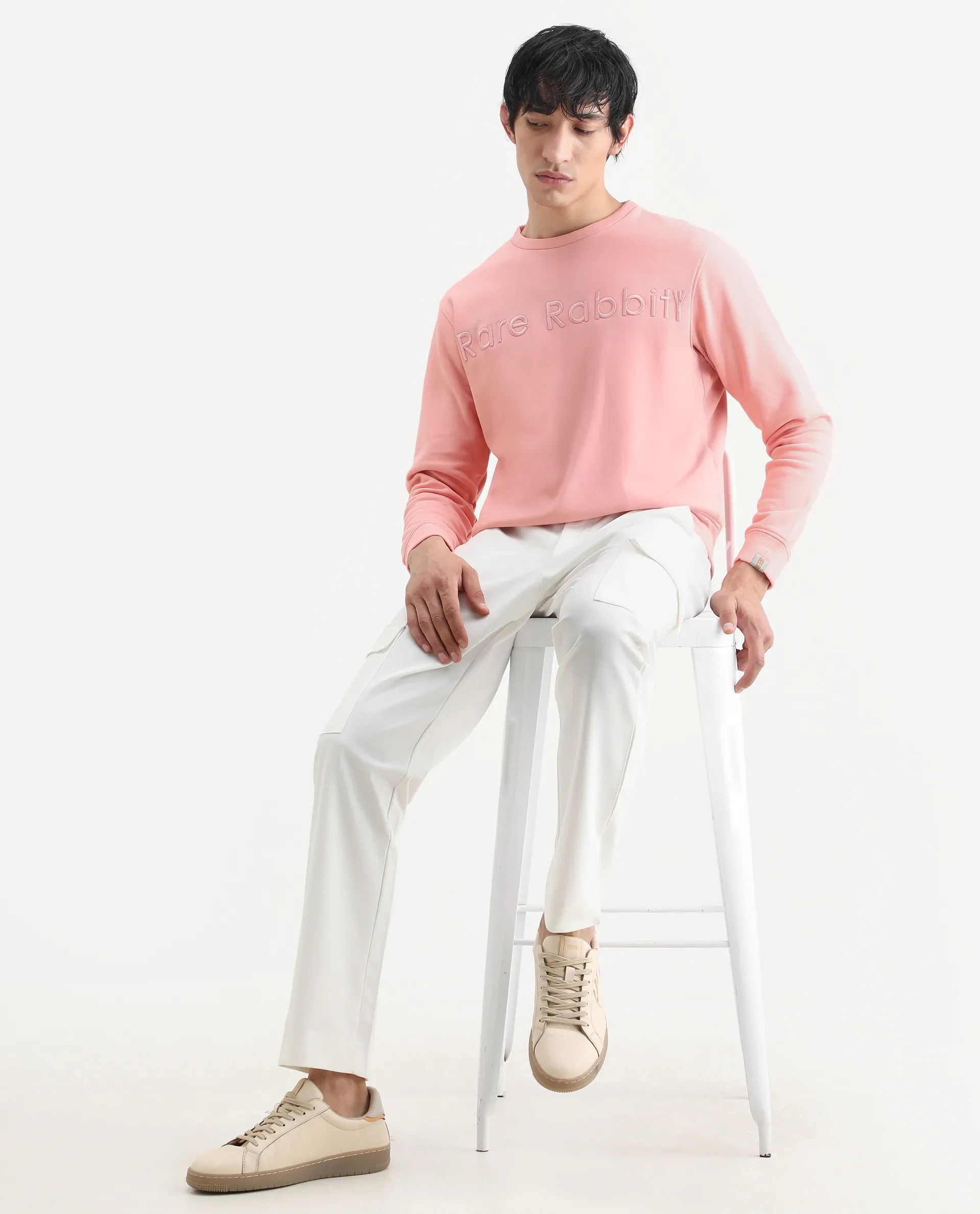 Rare Rabbit Men's Oranj Orange Cotton Embroidered Relaxed Fit Full Sleeve Crew Neck Sweatshirt - Image 2