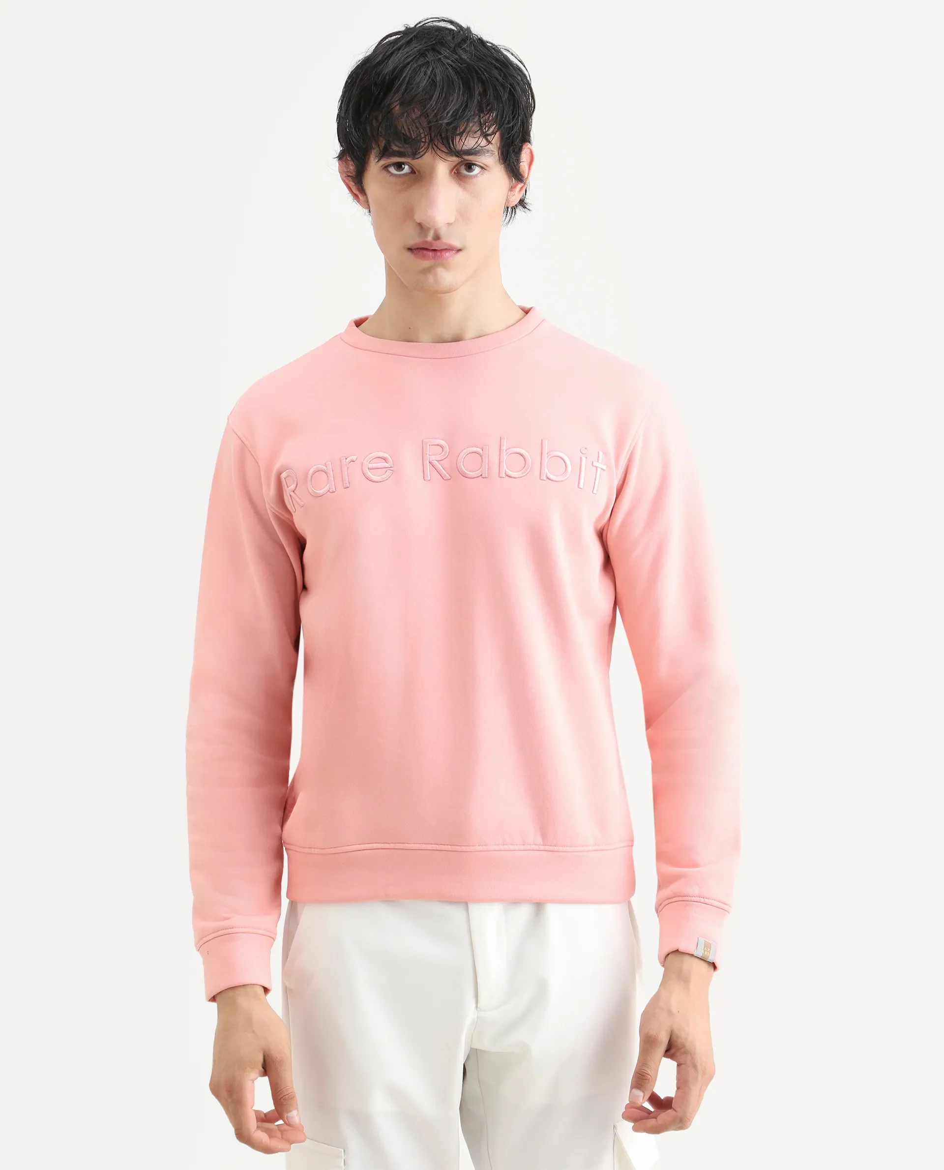 Rare Rabbit Men's Oranj Orange Cotton Embroidered Relaxed Fit Full Sleeve Crew Neck Sweatshirt - Image 3