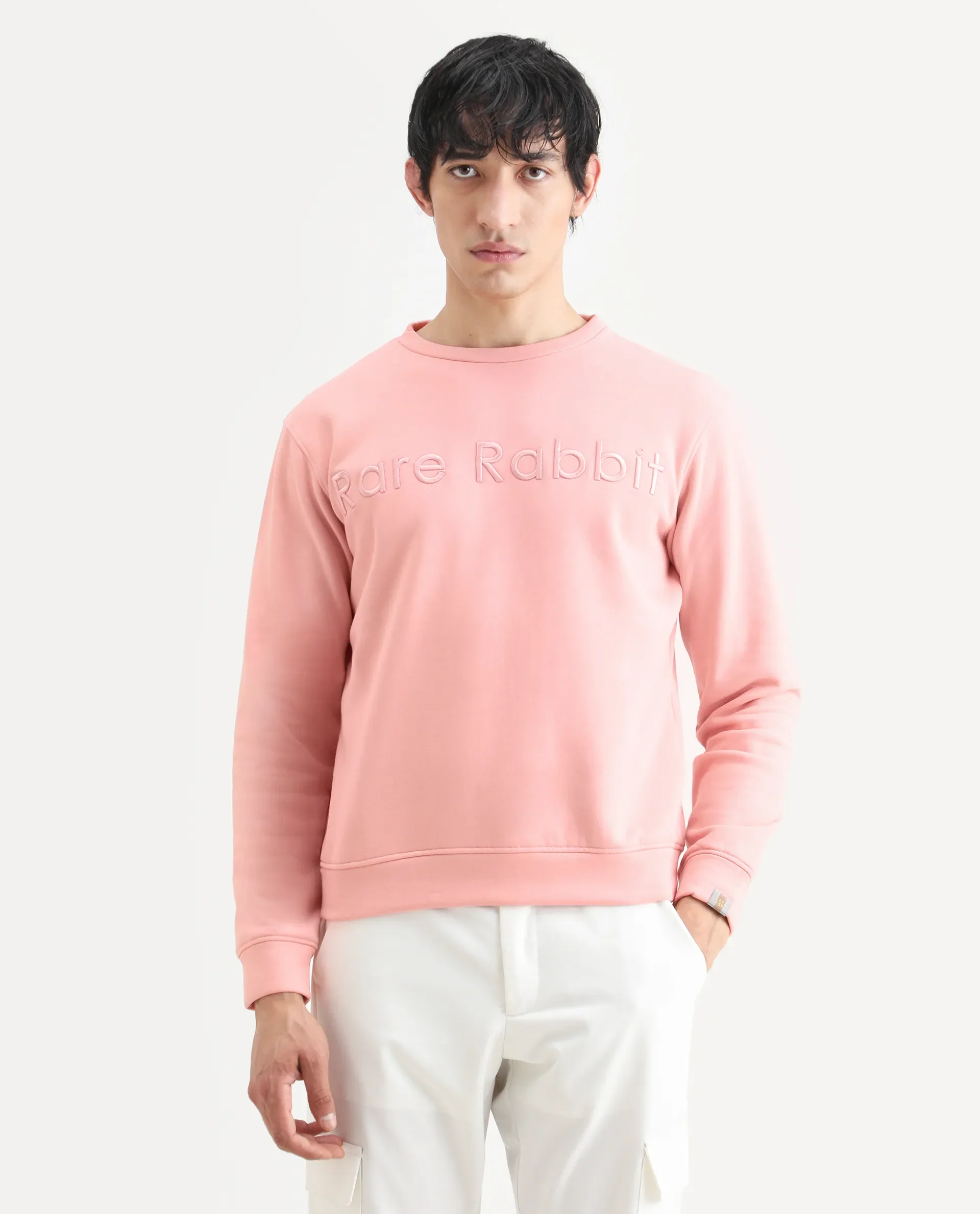 Rare Rabbit Men's Oranj Orange Cotton Embroidered Relaxed Fit Full Sleeve Crew Neck Sweatshirt - Image 4