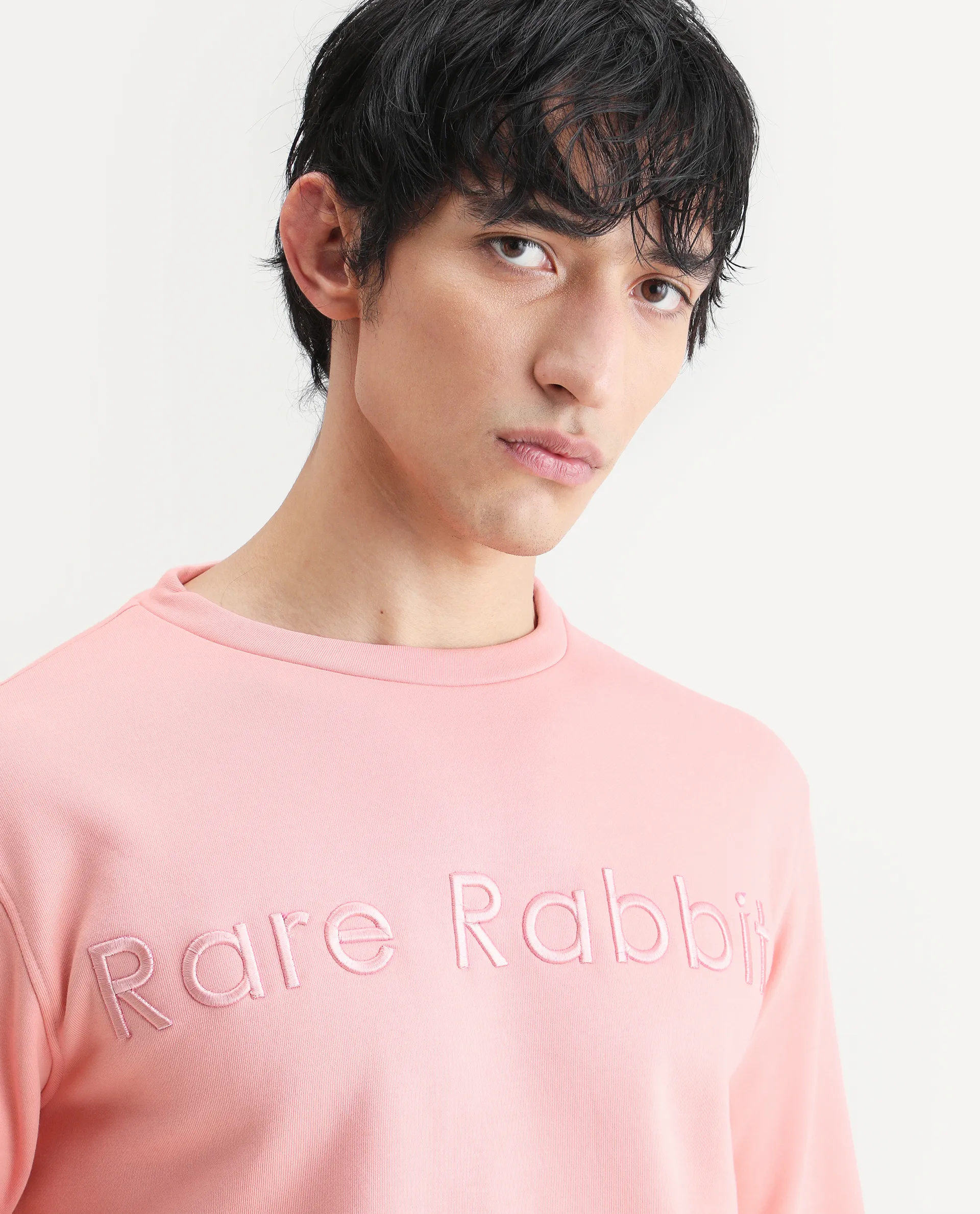 Rare Rabbit Men's Oranj Orange Cotton Embroidered Relaxed Fit Full Sleeve Crew Neck Sweatshirt - Image 5