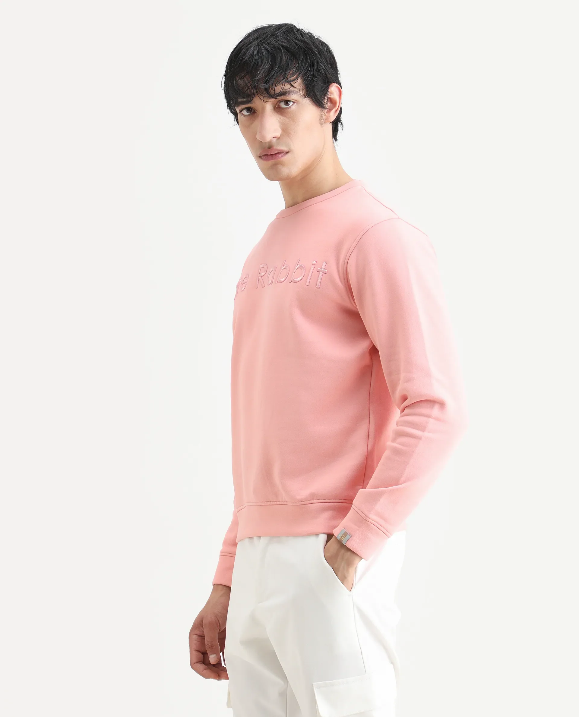 Rare Rabbit Men's Oranj Orange Cotton Embroidered Relaxed Fit Full Sleeve Crew Neck Sweatshirt - Image 7