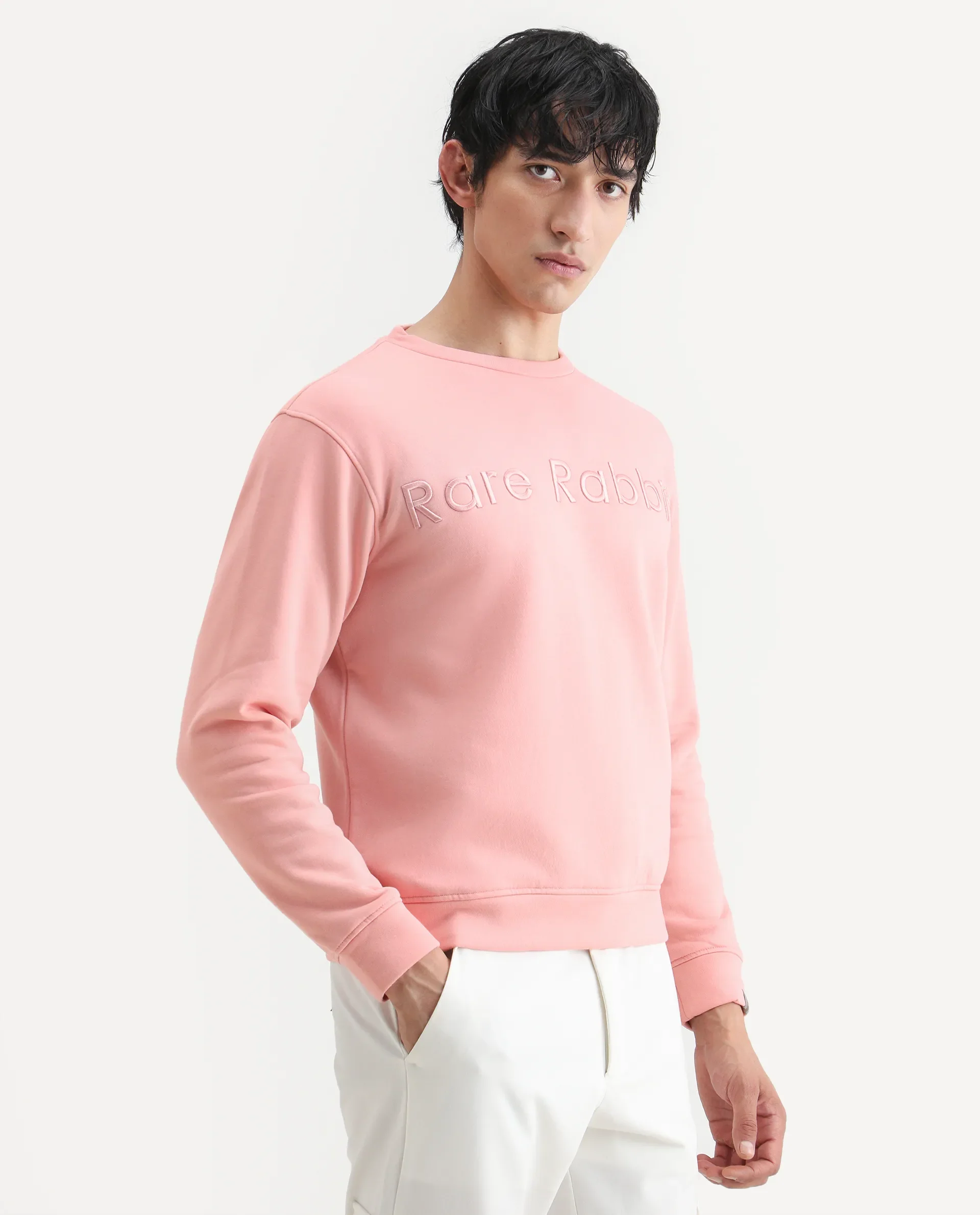 Rare Rabbit Men's Oranj Orange Cotton Embroidered Relaxed Fit Full Sleeve Crew Neck Sweatshirt - Image 8