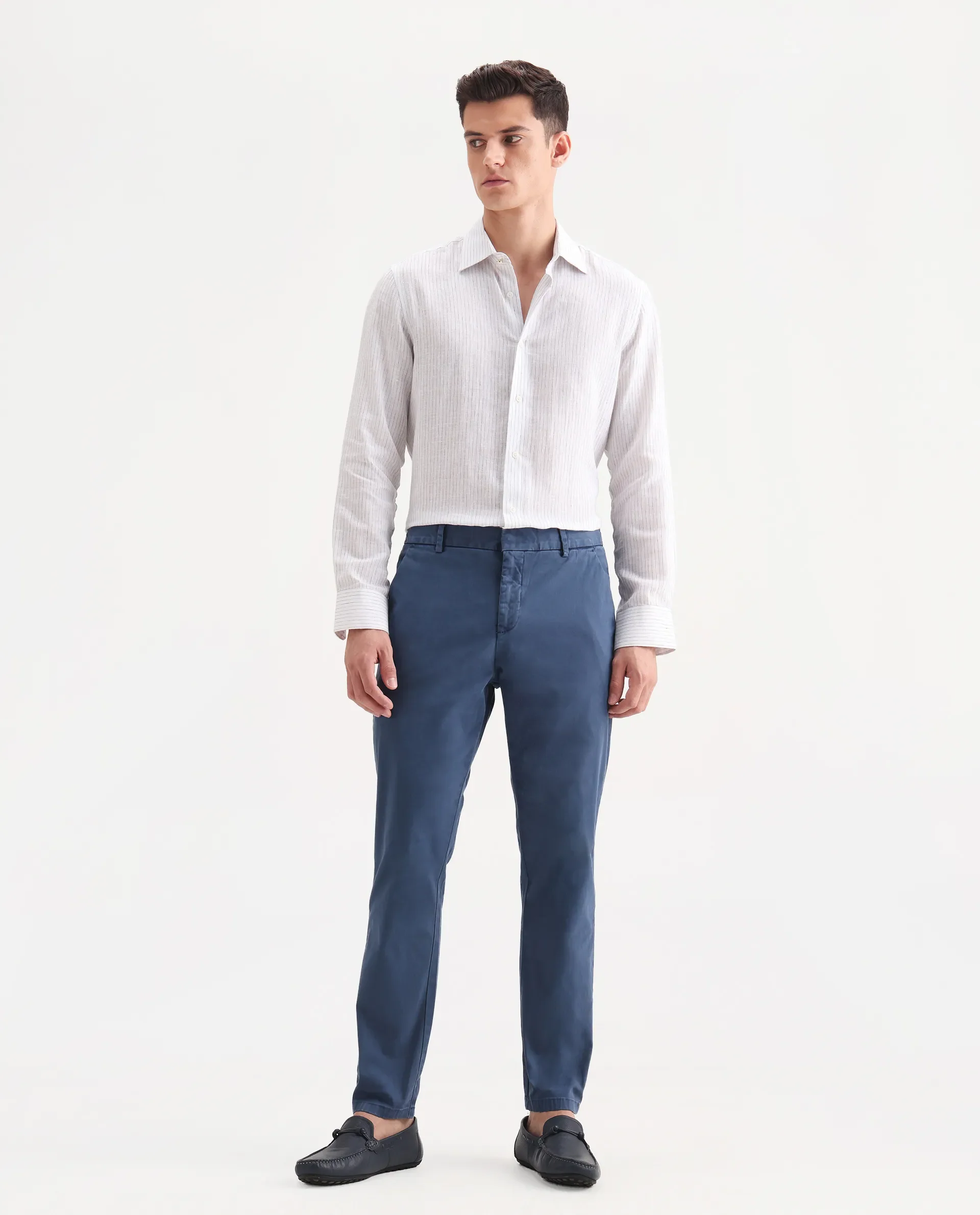 Rare Rabbit Men's Orany Blue Cotton Plain Regular Fit Trouser - Image 4