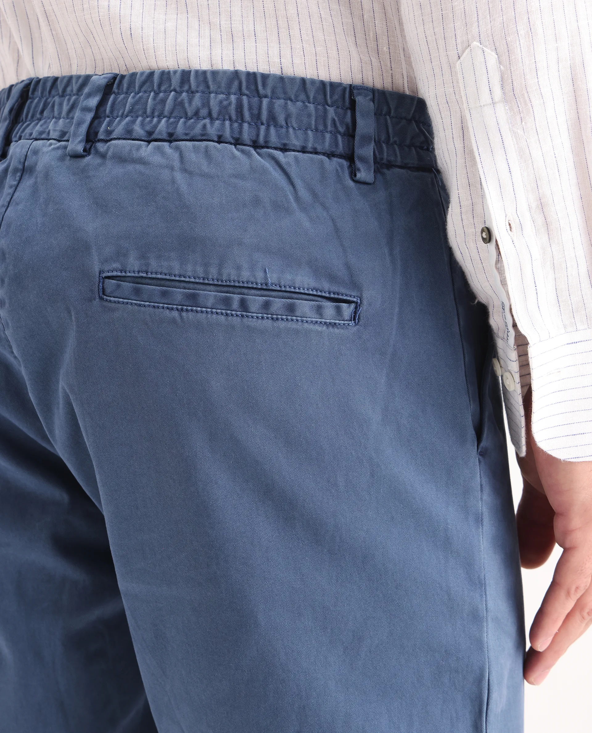 Rare Rabbit Men's Orany Blue Cotton Plain Regular Fit Trouser - Image 6