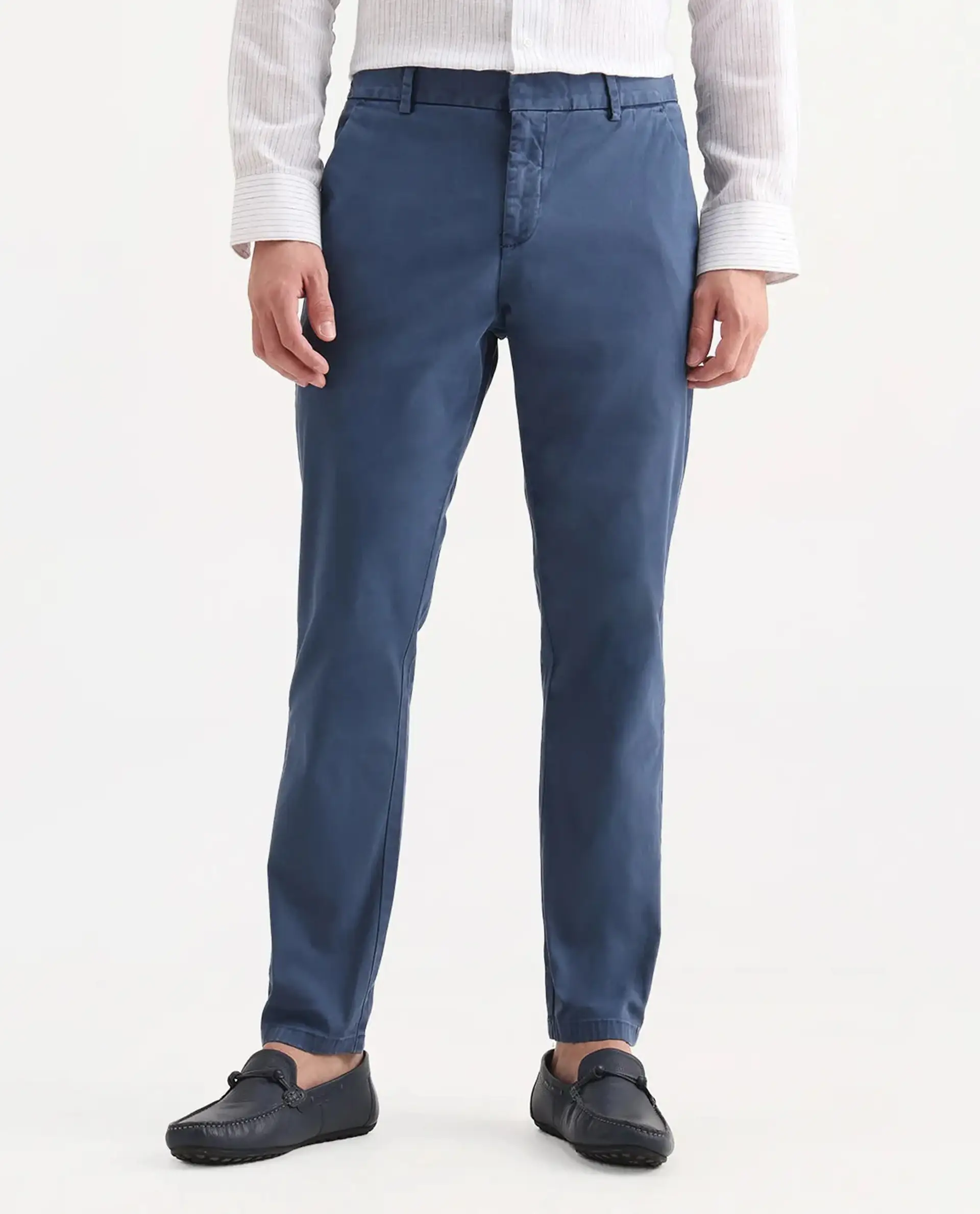 Rare Rabbit Men's Orany Blue Cotton Plain Regular Fit Trouser - Image 9
