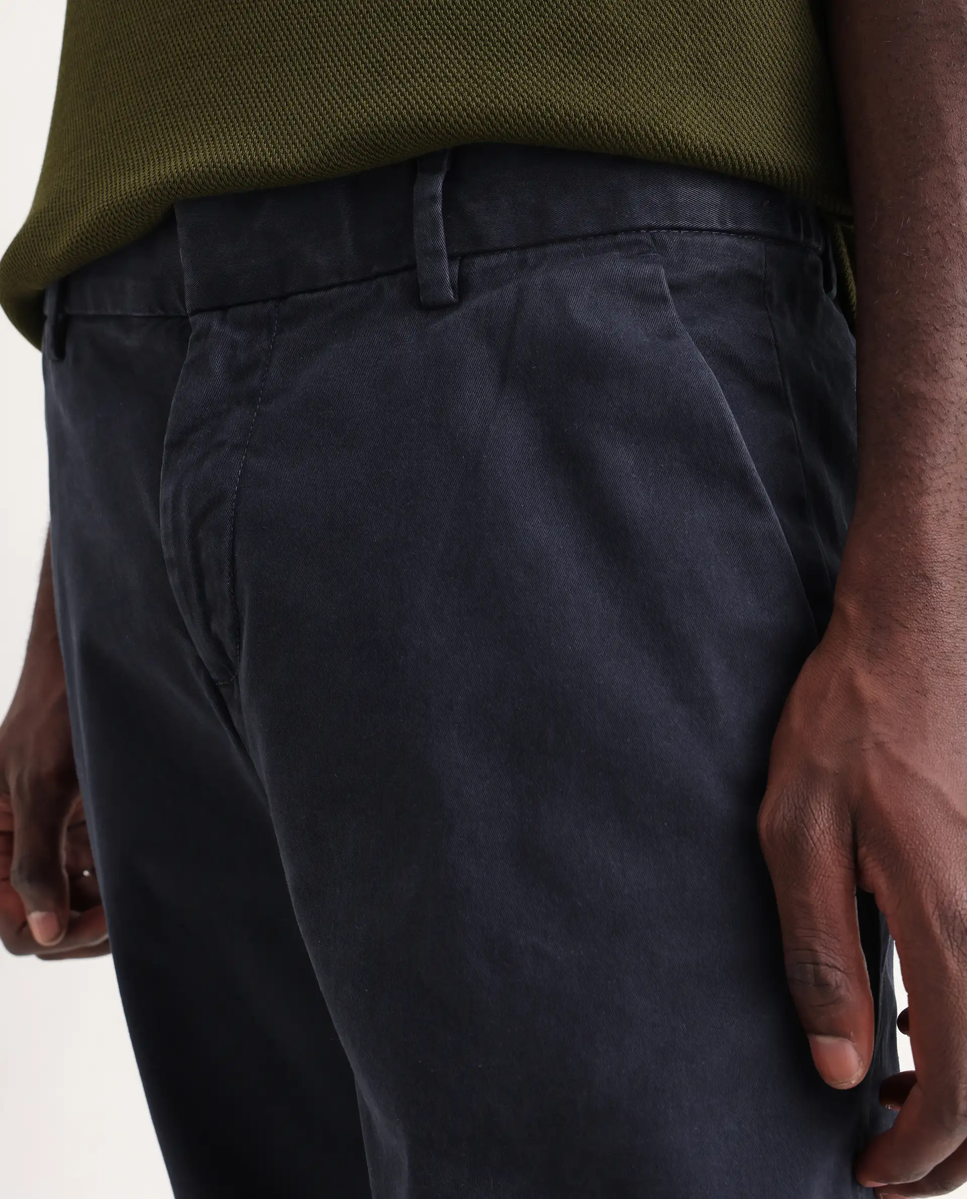 Rare Rabbit Men's Orany Navy Cotton Plain Regular Fit Trouser - Image 3