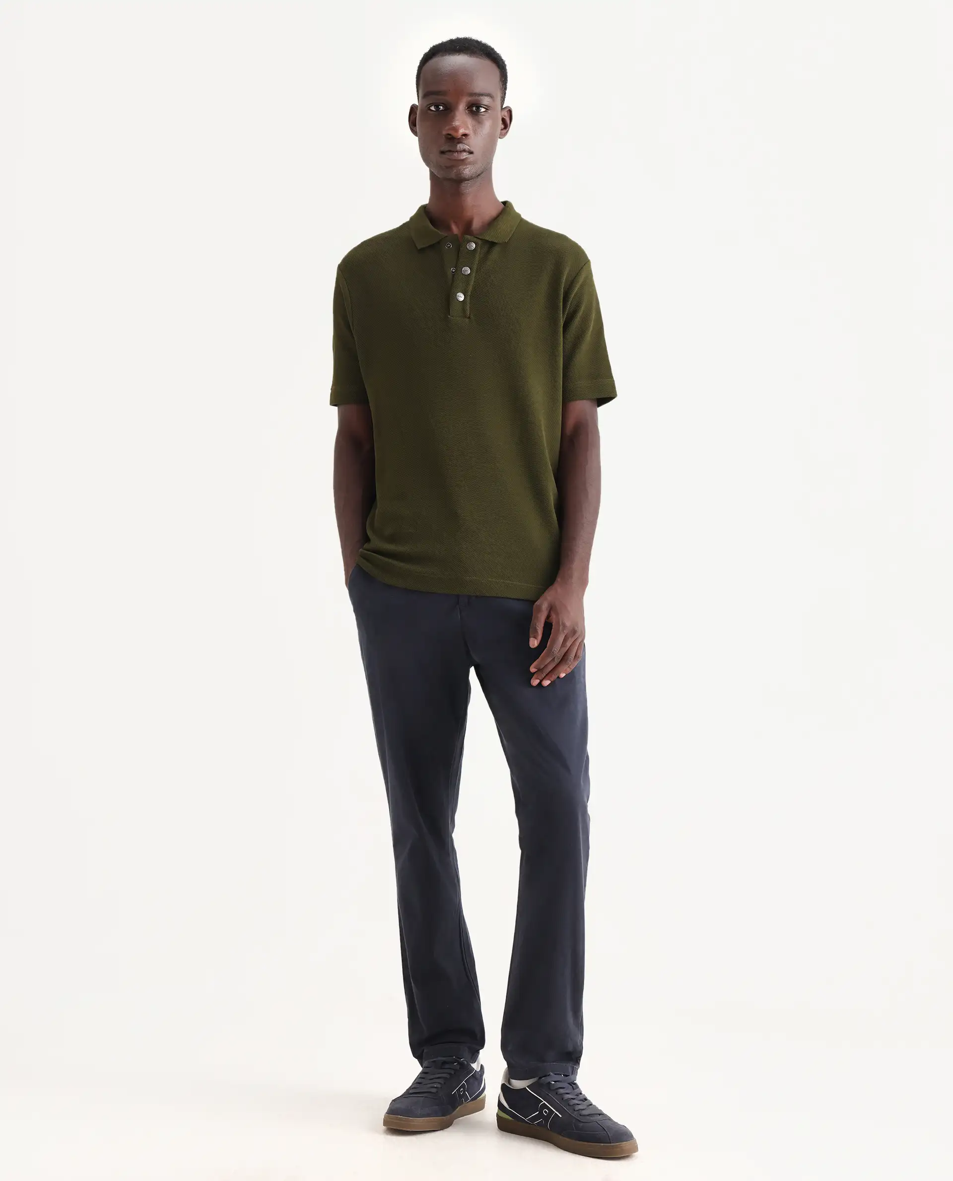 Rare Rabbit Men's Orany Navy Cotton Plain Regular Fit Trouser - Image 4