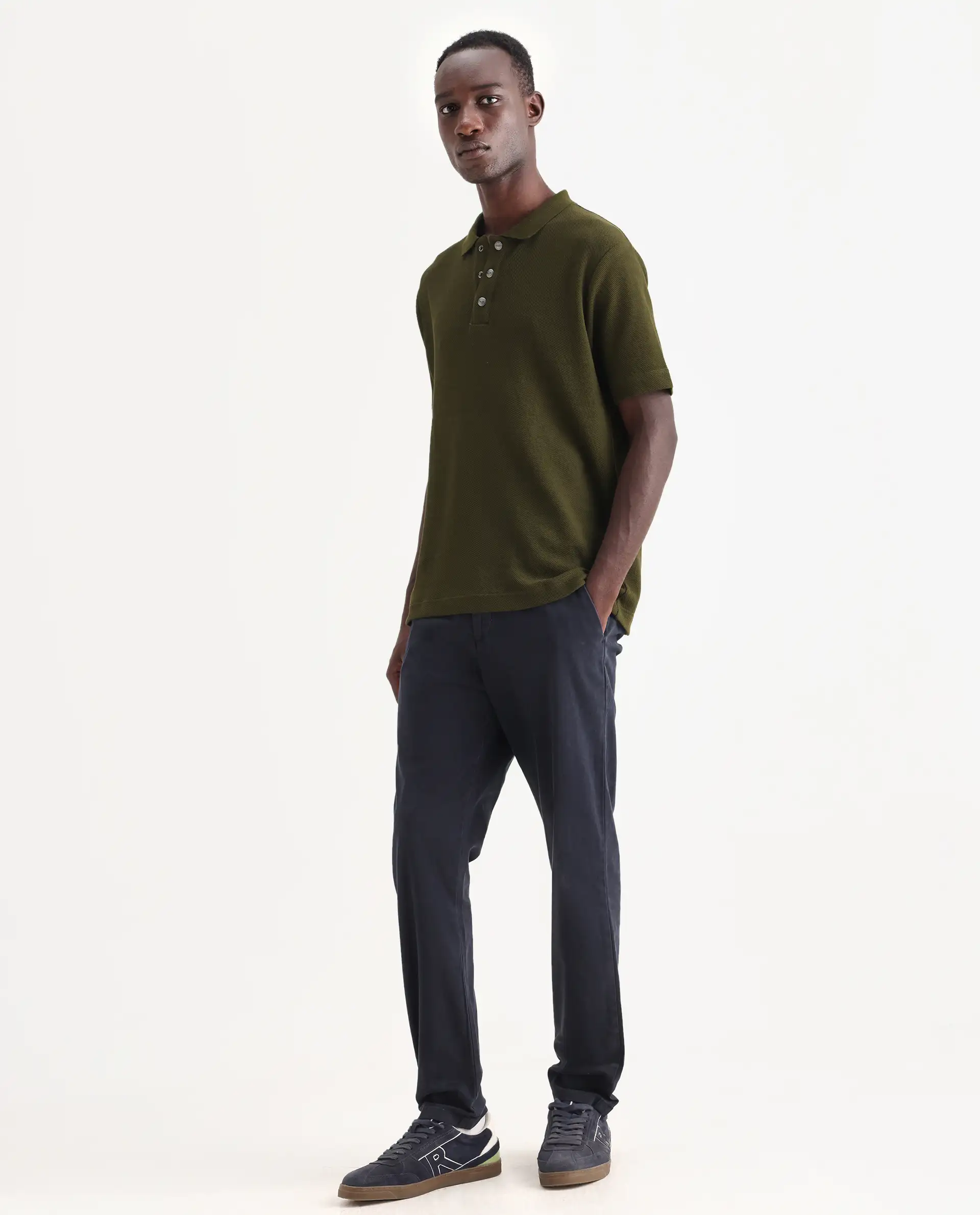 Rare Rabbit Men's Orany Navy Cotton Plain Regular Fit Trouser - Image 6