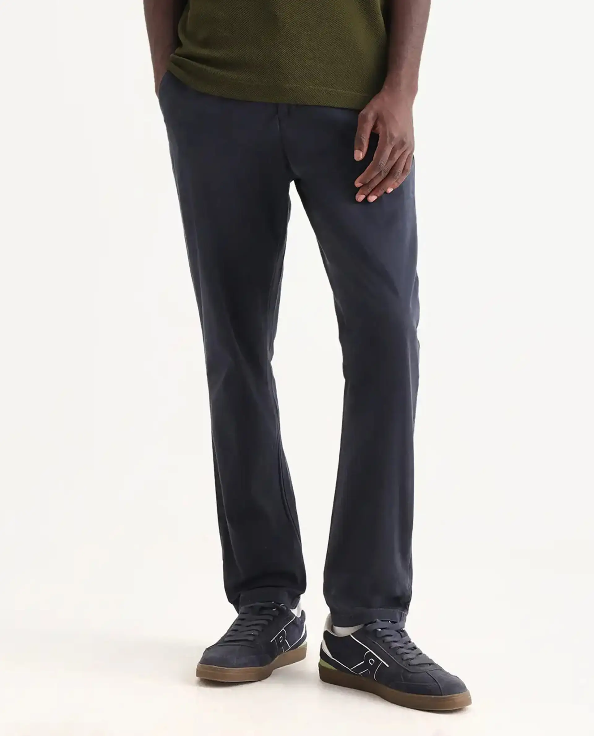 Rare Rabbit Men's Orany Navy Cotton Plain Regular Fit Trouser - Image 8