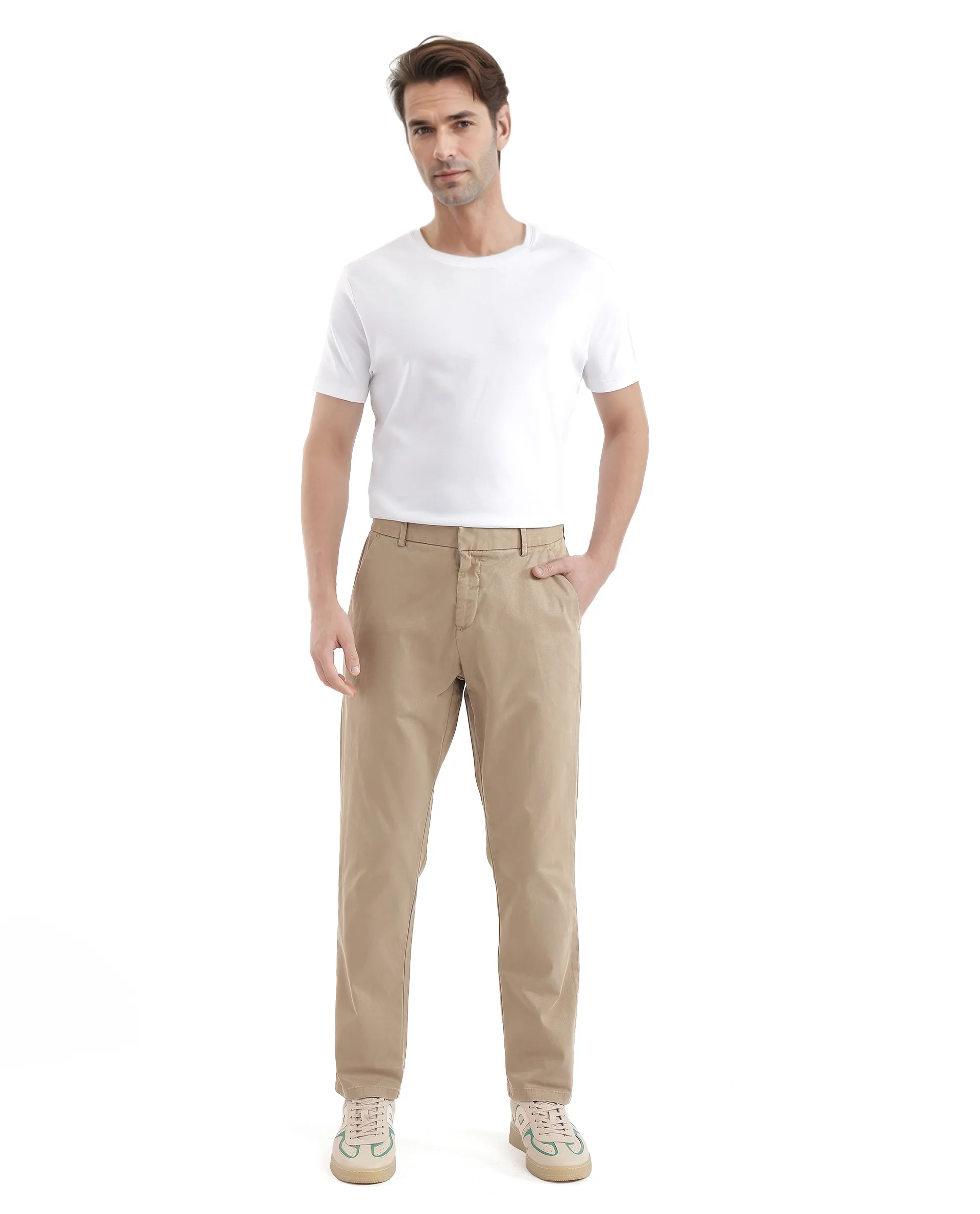 Rare Rabbit Men's Orany Olive Cotton Plain Regular Fit Trouser - Image 2