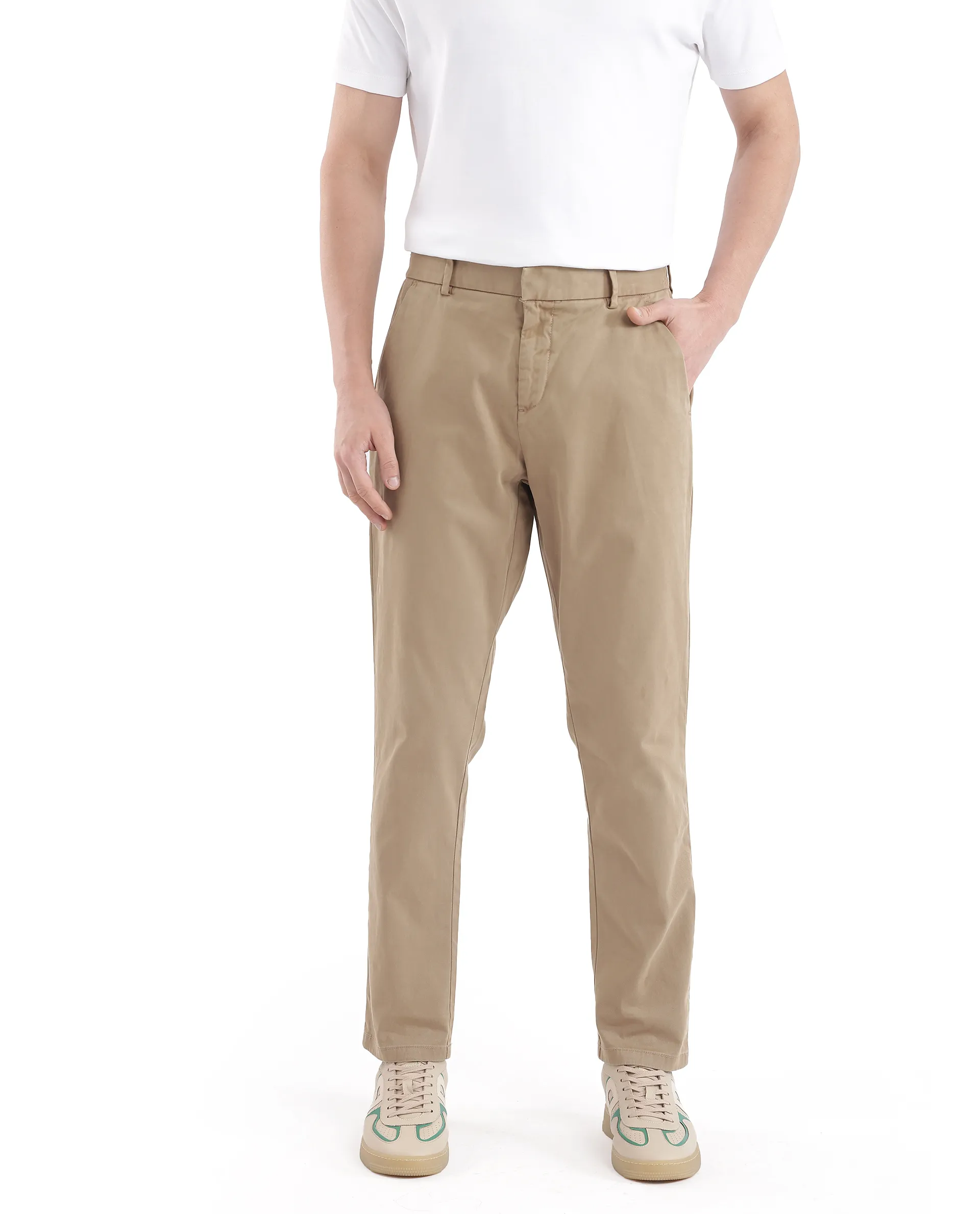 Rare Rabbit Men's Orany Olive Cotton Plain Regular Fit Trouser - Image 6