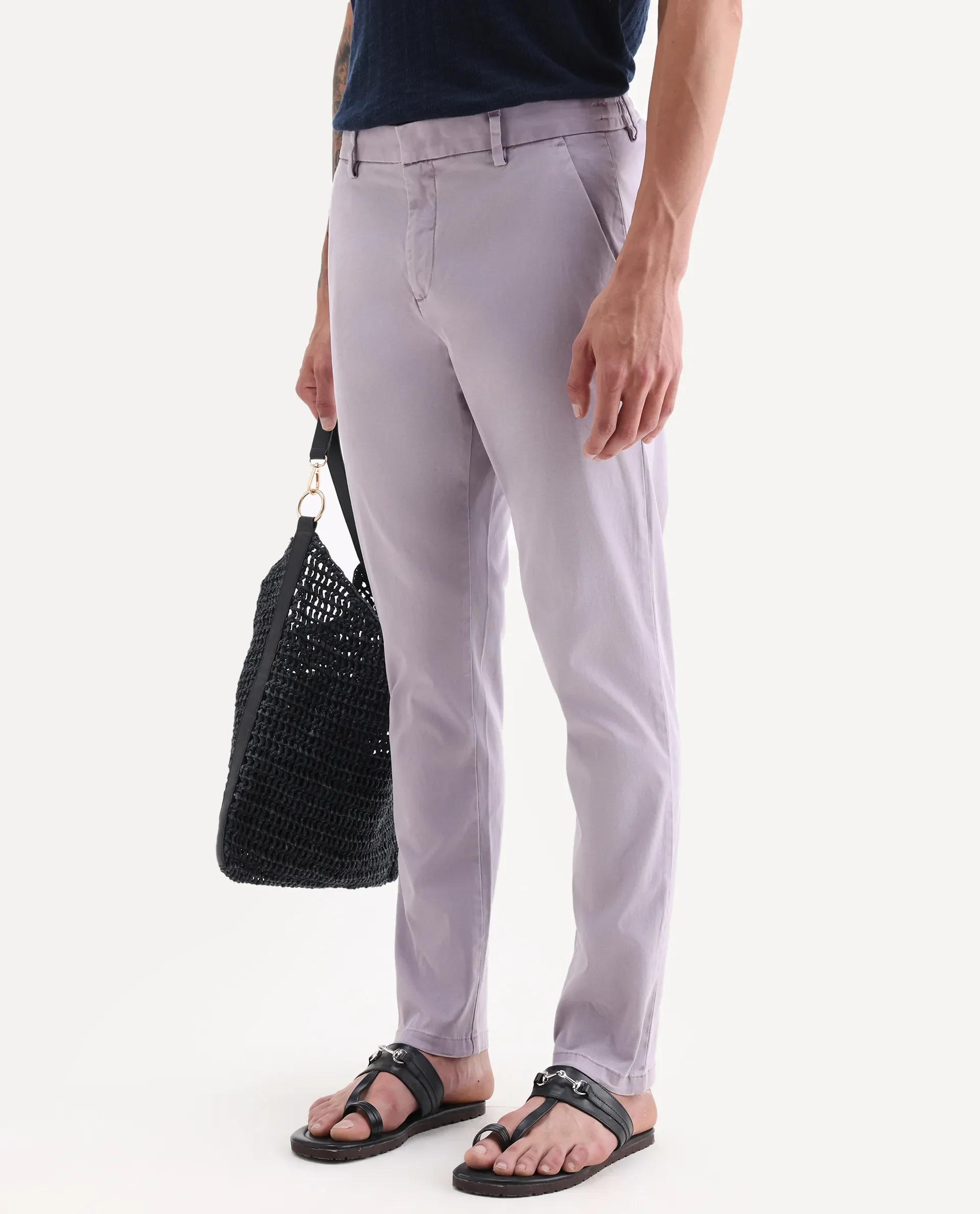 Rare Rabbit Men's Orany Pastel Purple Cotton Plain Regular Fit Trouser - Image 2