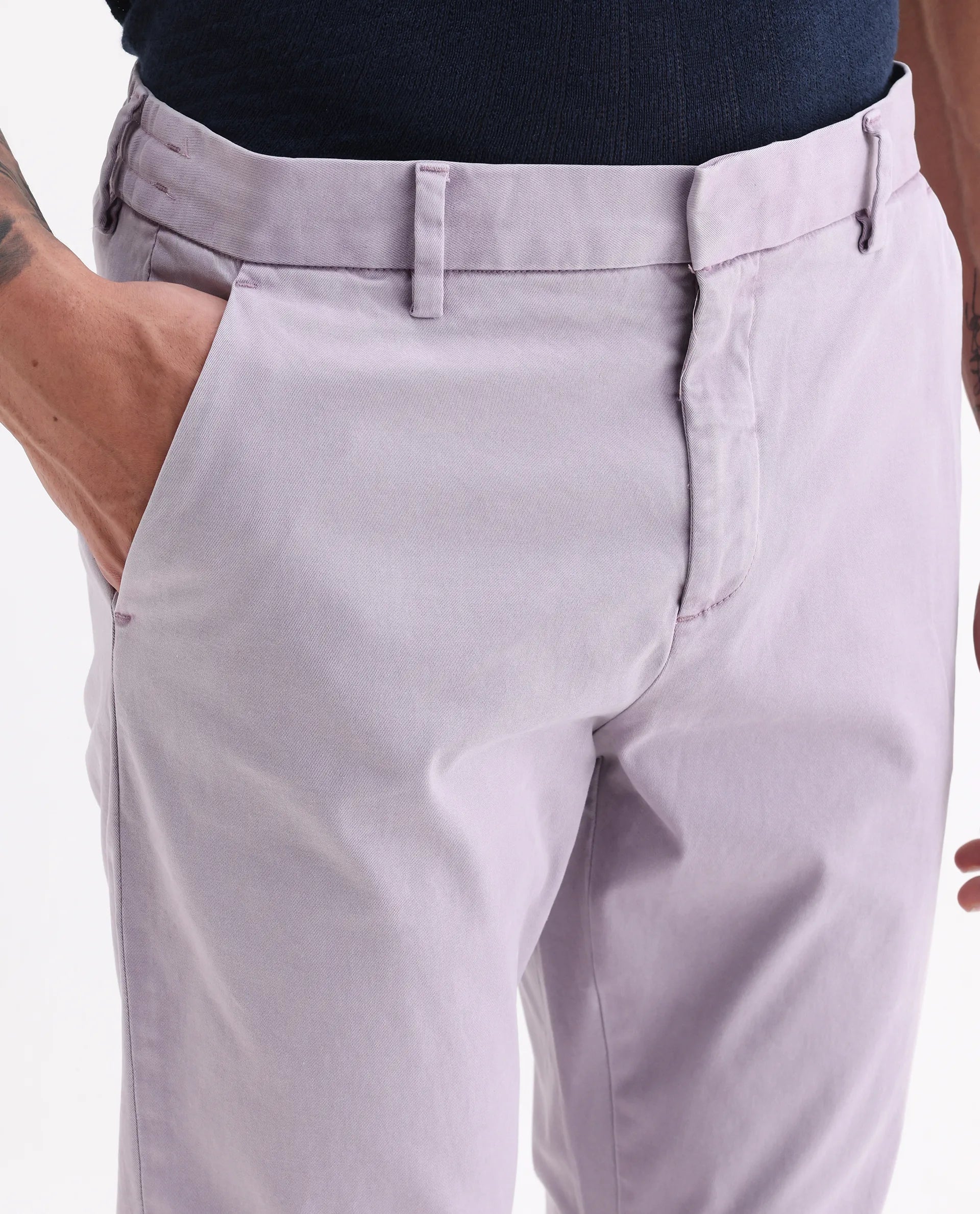 Rare Rabbit Men's Orany Pastel Purple Cotton Plain Regular Fit Trouser - Image 3