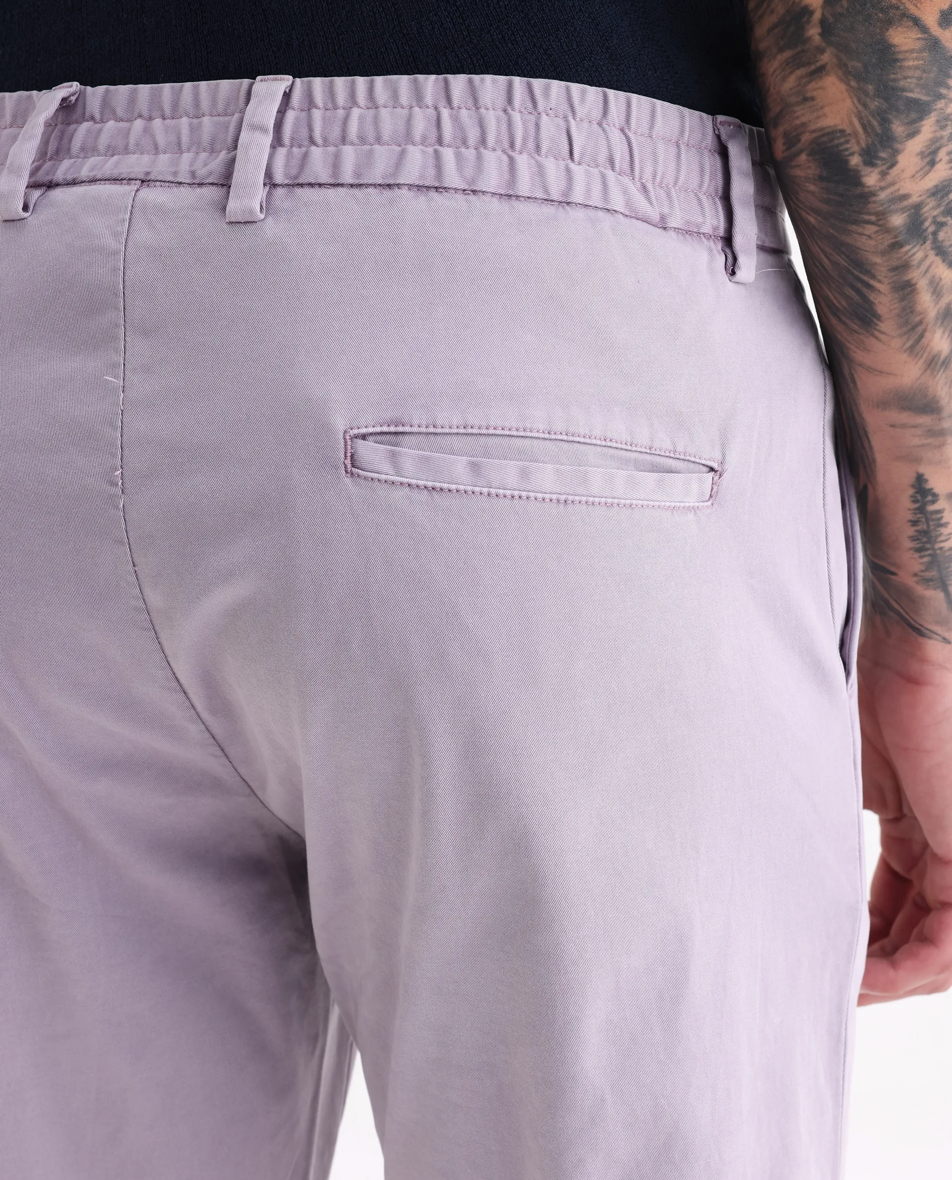 Rare Rabbit Men's Orany Pastel Purple Cotton Plain Regular Fit Trouser - Image 7