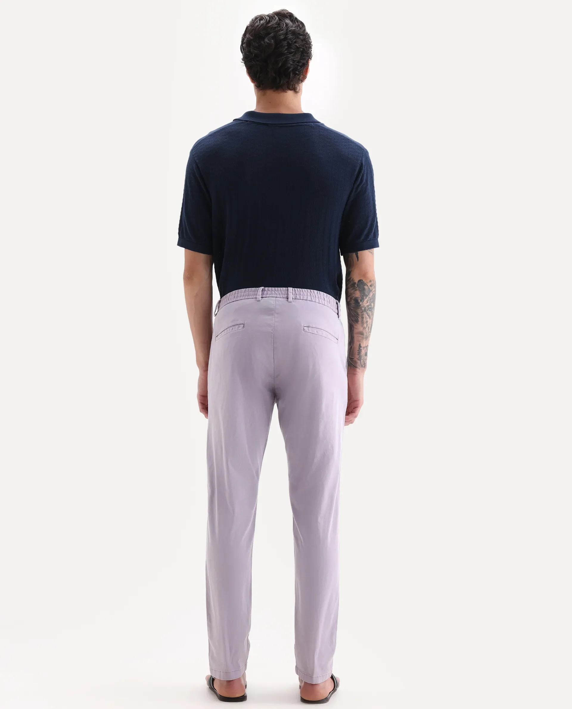 Rare Rabbit Men's Orany Pastel Purple Cotton Plain Regular Fit Trouser - Image 8