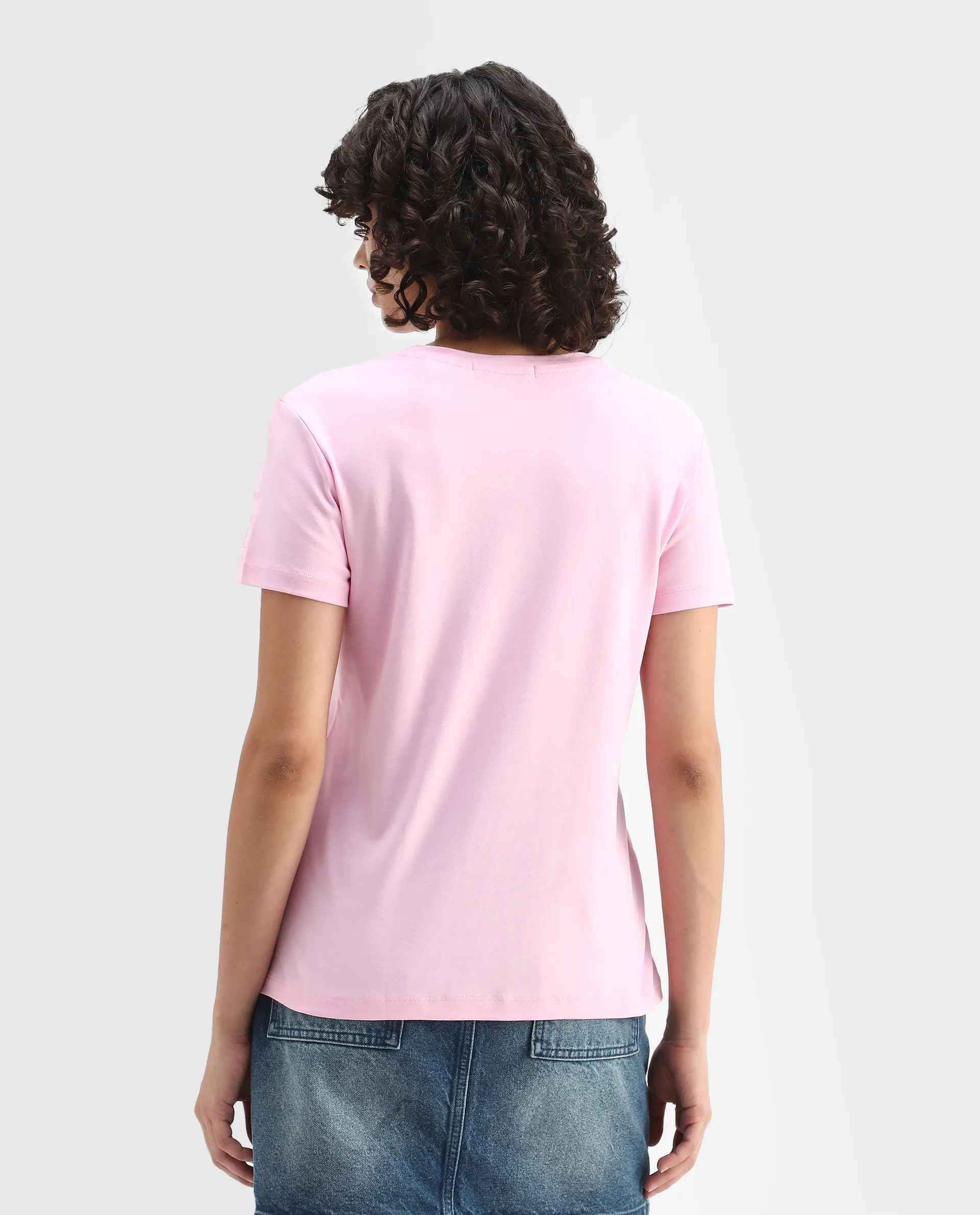 Rareism Women's Oratio Purple Cotton Crew Neck Flock Print Regular Fit T-Shirt - Image 7