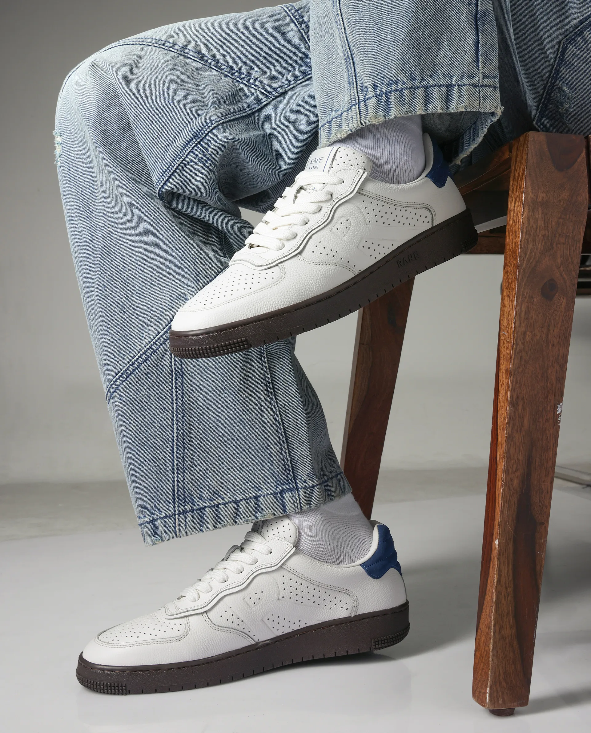 Rare Rabbit Men's Orbiton Off White Milled Leather Perforated Details Low-Top Lace-Up Monotone Sneaker Shoes - Image 2