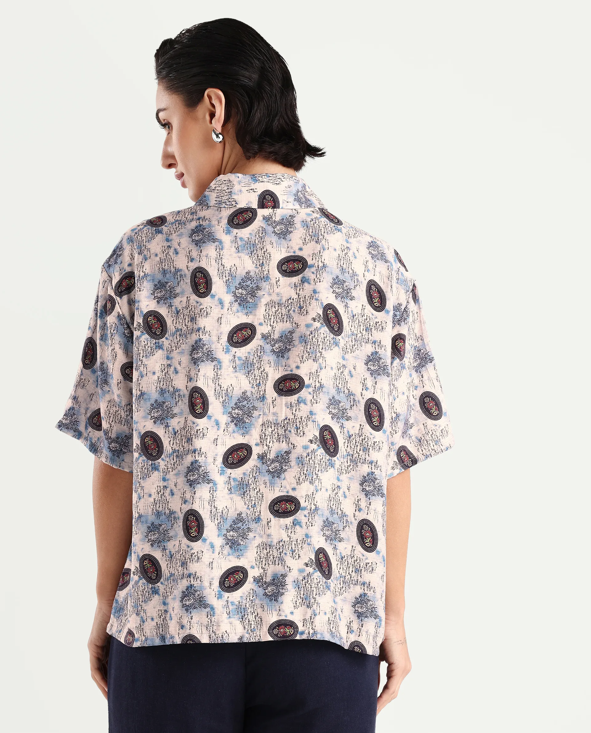 Rareism Women's Orchard Off White Viscose Blend Spread Collar Abstract Print Boxy Fit Top - Image 7