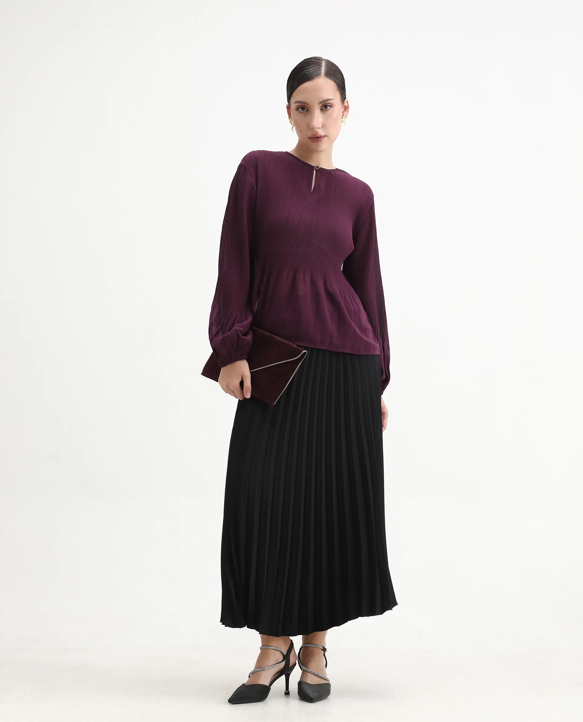 Rareism Women's Ordu Purple Polyester Mandarin Collar Plain Regular Fit Top - Image 2