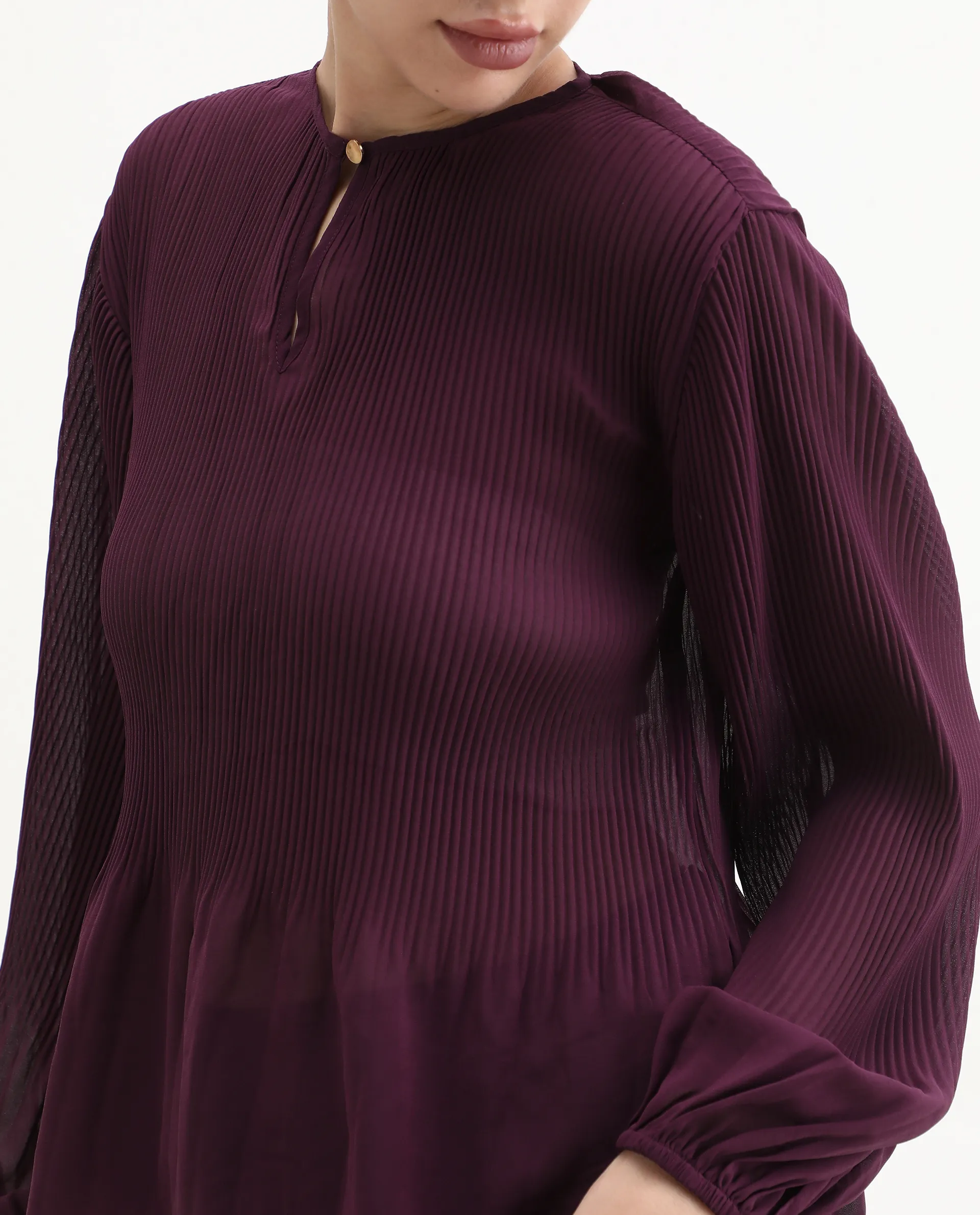 Rareism Women's Ordu Purple Polyester Mandarin Collar Plain Regular Fit Top - Image 3