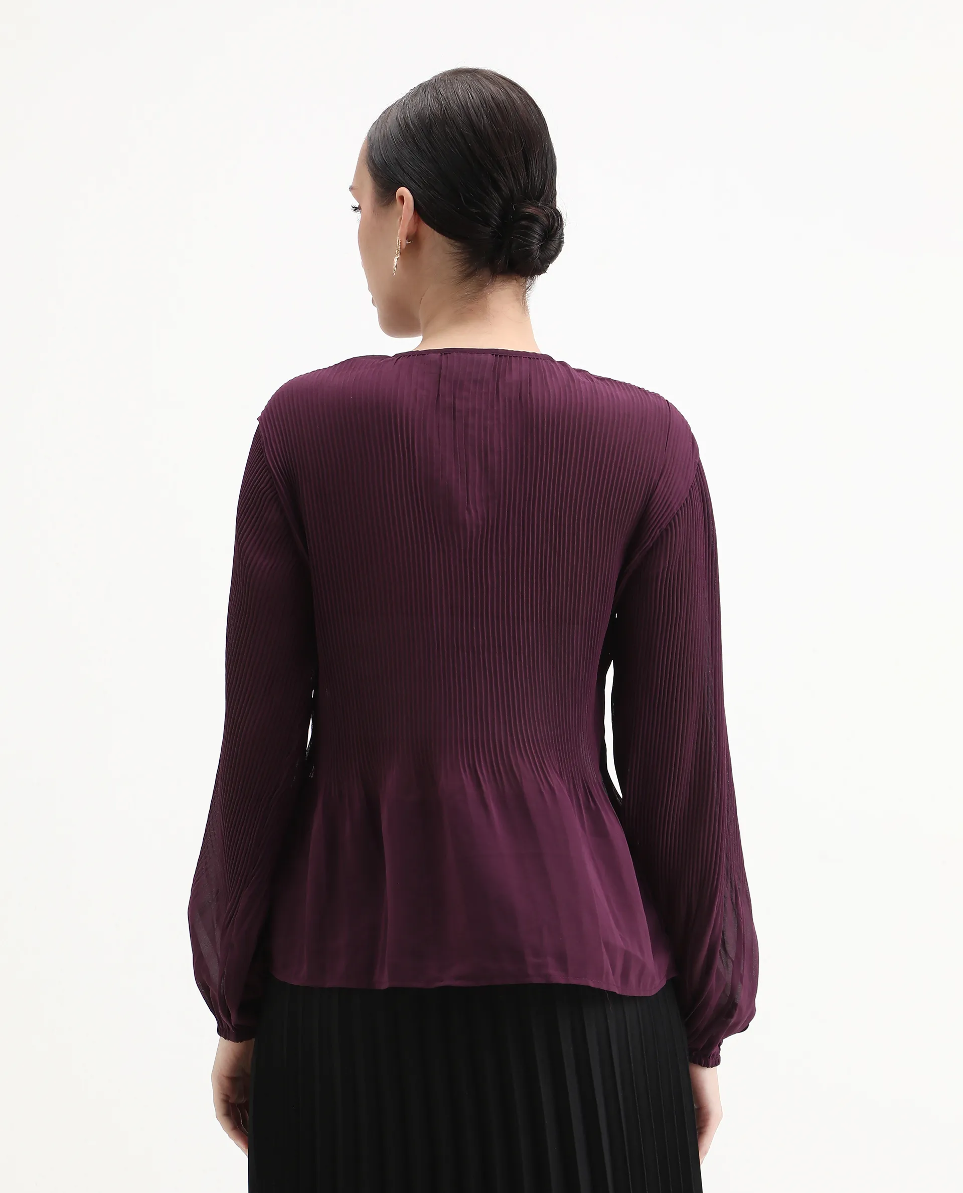 Rareism Women's Ordu Purple Polyester Mandarin Collar Plain Regular Fit Top - Image 7