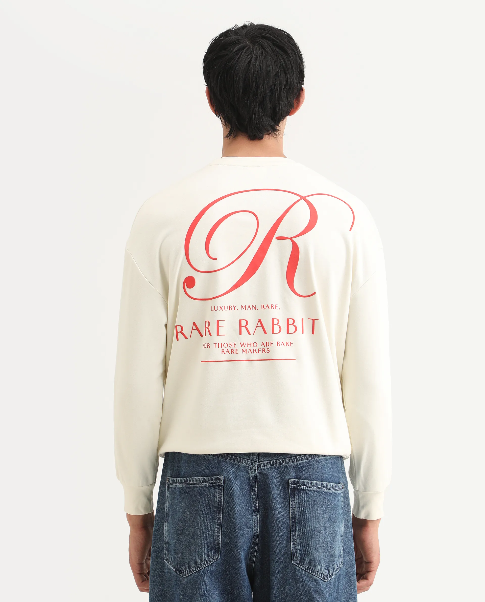 Rare Rabbit Men's Ore Off White Cotton Blend Typography Print Boxy Fit Full Sleeve High Neck Sweatshirt - Image 7