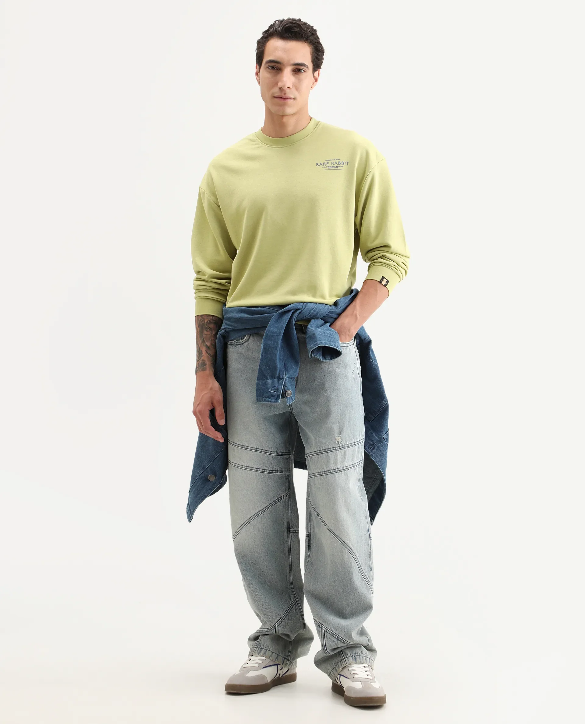 Rare Rabbit Men's Ore Pastel Green Cotton Typography Print Boxy Fit Full Sleeve Crew Neck Sweatshirt - Image 2
