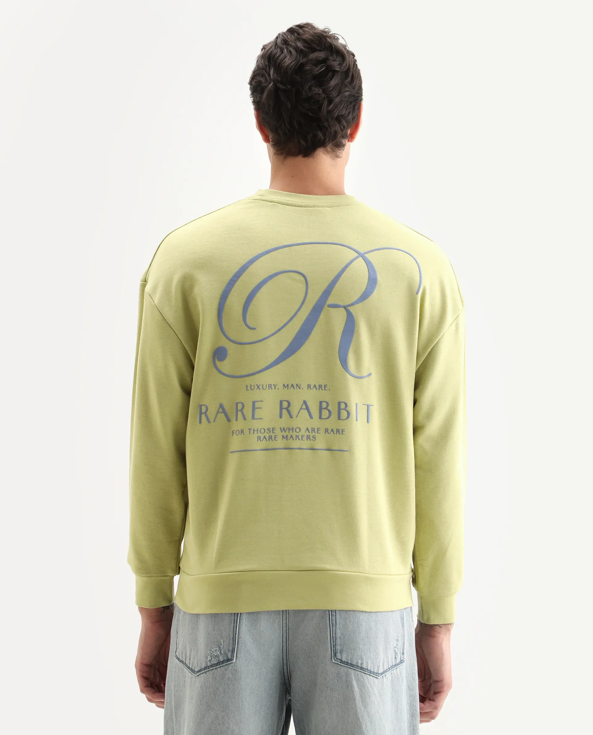 Rare Rabbit Men's Ore Pastel Green Cotton Typography Print Boxy Fit Full Sleeve Crew Neck Sweatshirt - Image 7