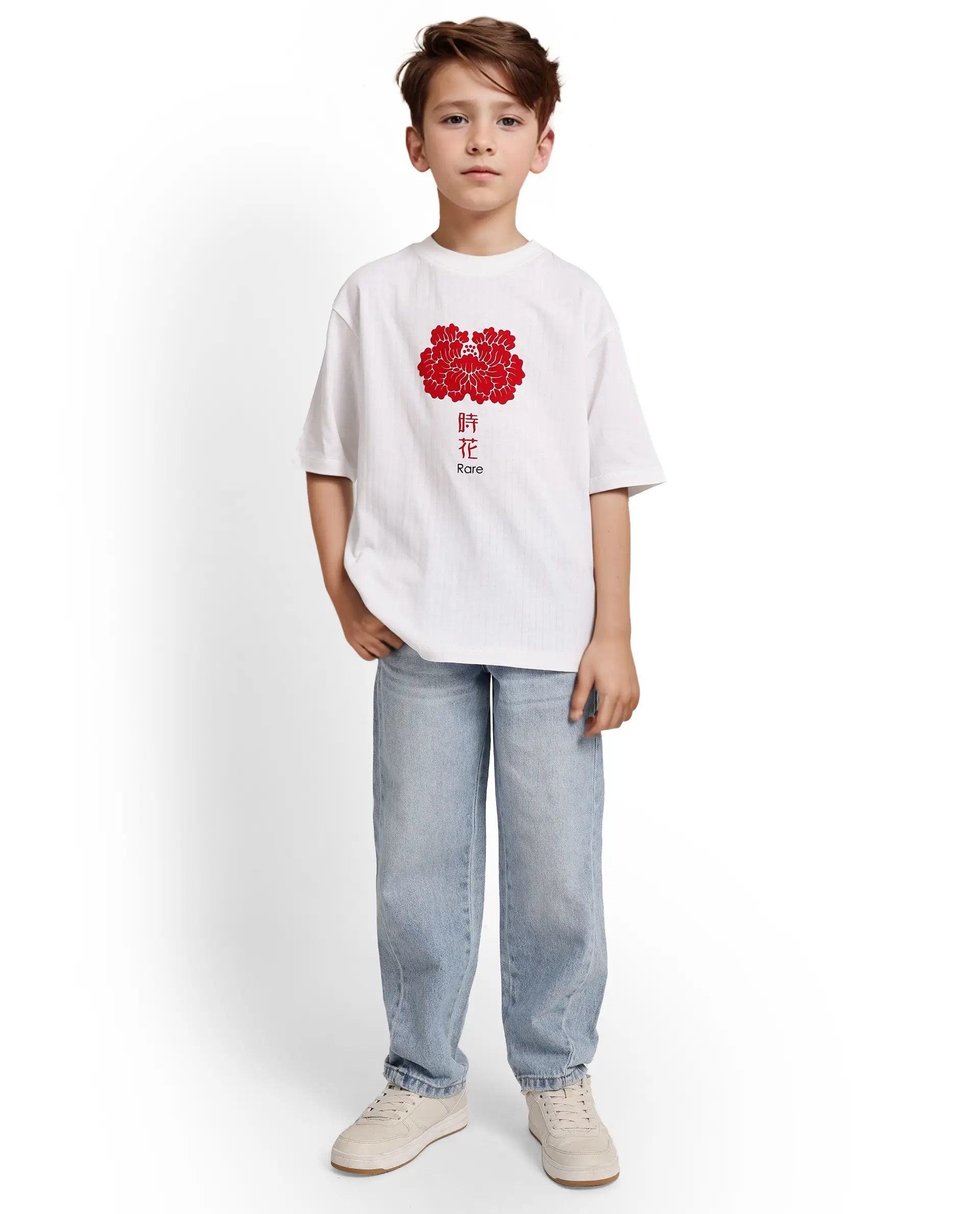 Rare Ones Kids Orel White Cotton Half Sleeves Oversized Fit Crew Neck Graphic Print T-Shirt - Image 3