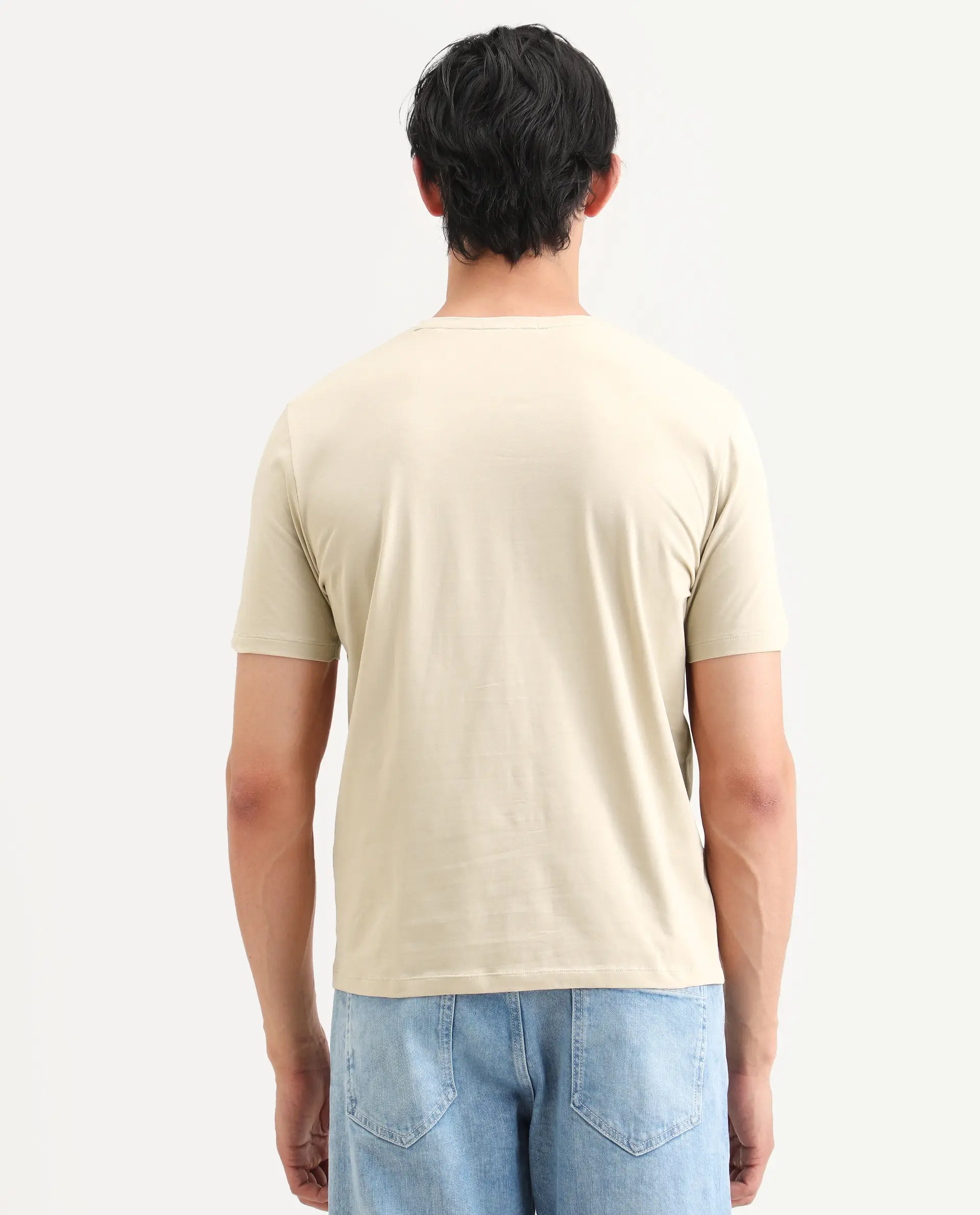 Rare Rabbit Men's Orem Light Beige Cotton Blend Fabric Half Sleeve Crew Neck Regular Fit Graphic Print T-Shirt - Image 7