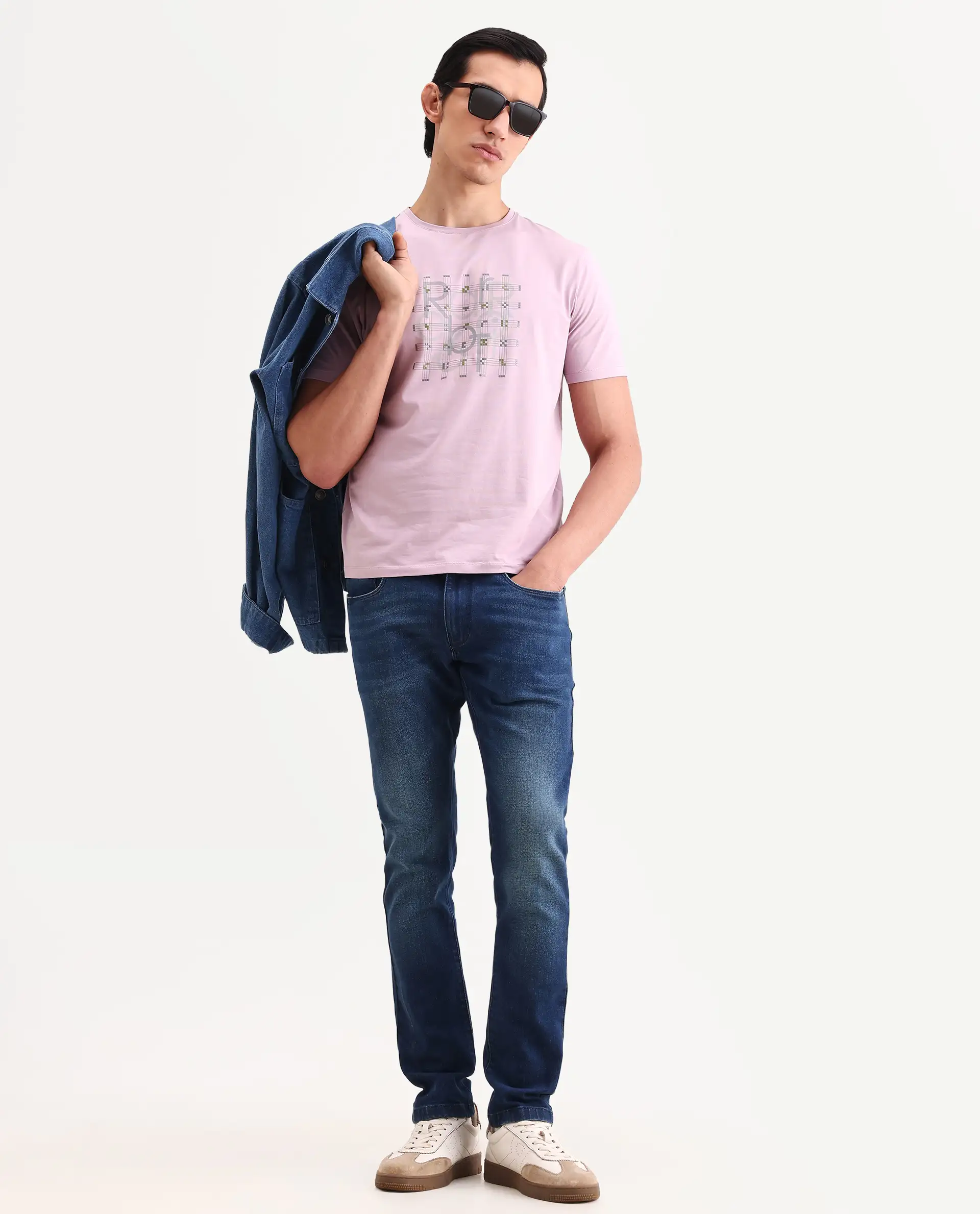 Rare Rabbit Men's Orem Pastel Pink Cotton Blend Fabric Half Sleeve Crew Neck Regular Fit Graphic Print T-Shirt - Image 2
