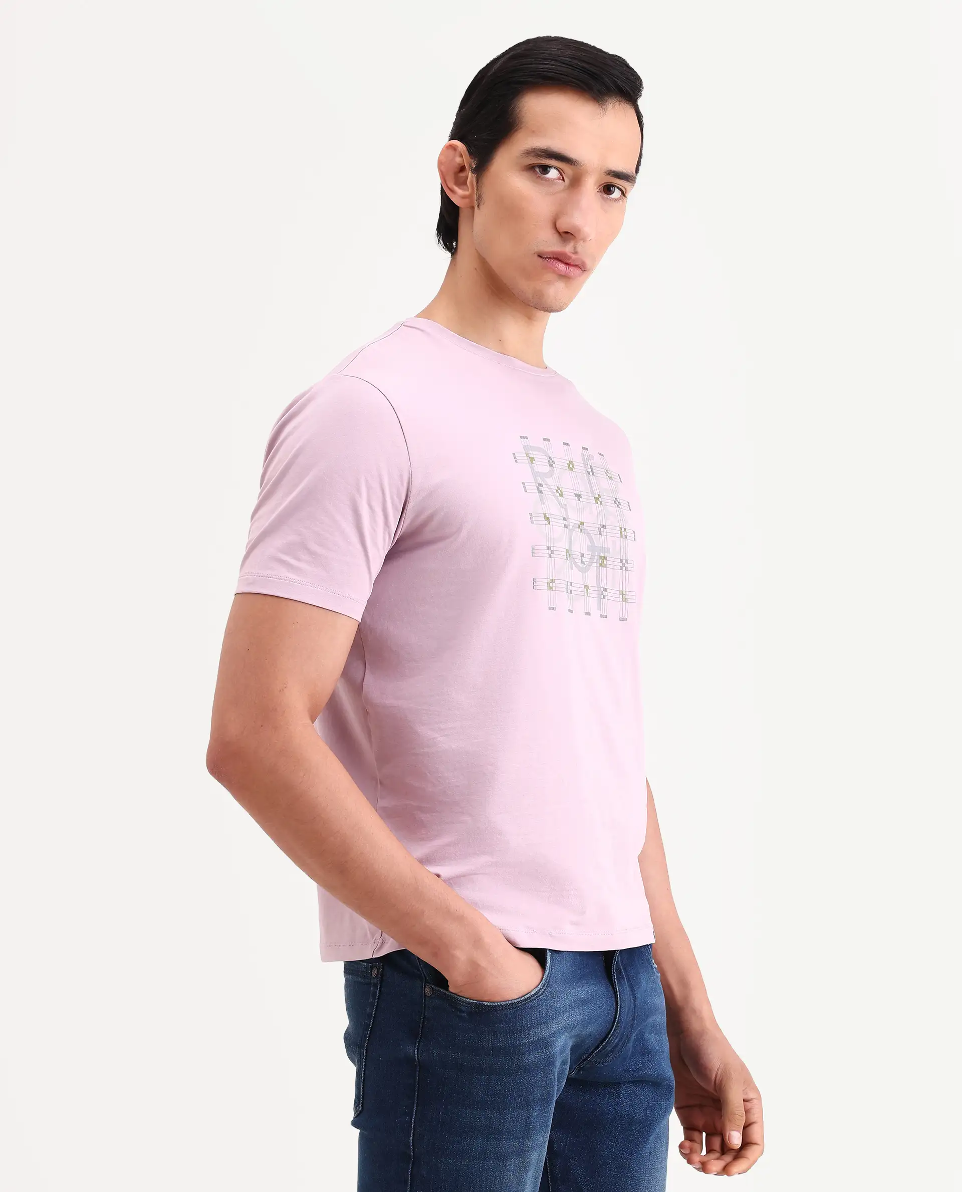 Rare Rabbit Men's Orem Pastel Pink Cotton Blend Fabric Half Sleeve Crew Neck Regular Fit Graphic Print T-Shirt - Image 6