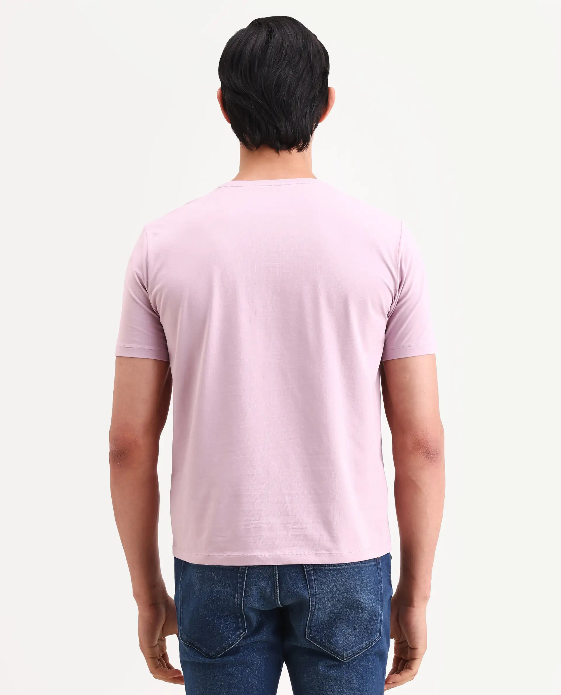 Rare Rabbit Men's Orem Pastel Pink Cotton Blend Fabric Half Sleeve Crew Neck Regular Fit Graphic Print T-Shirt - Image 7