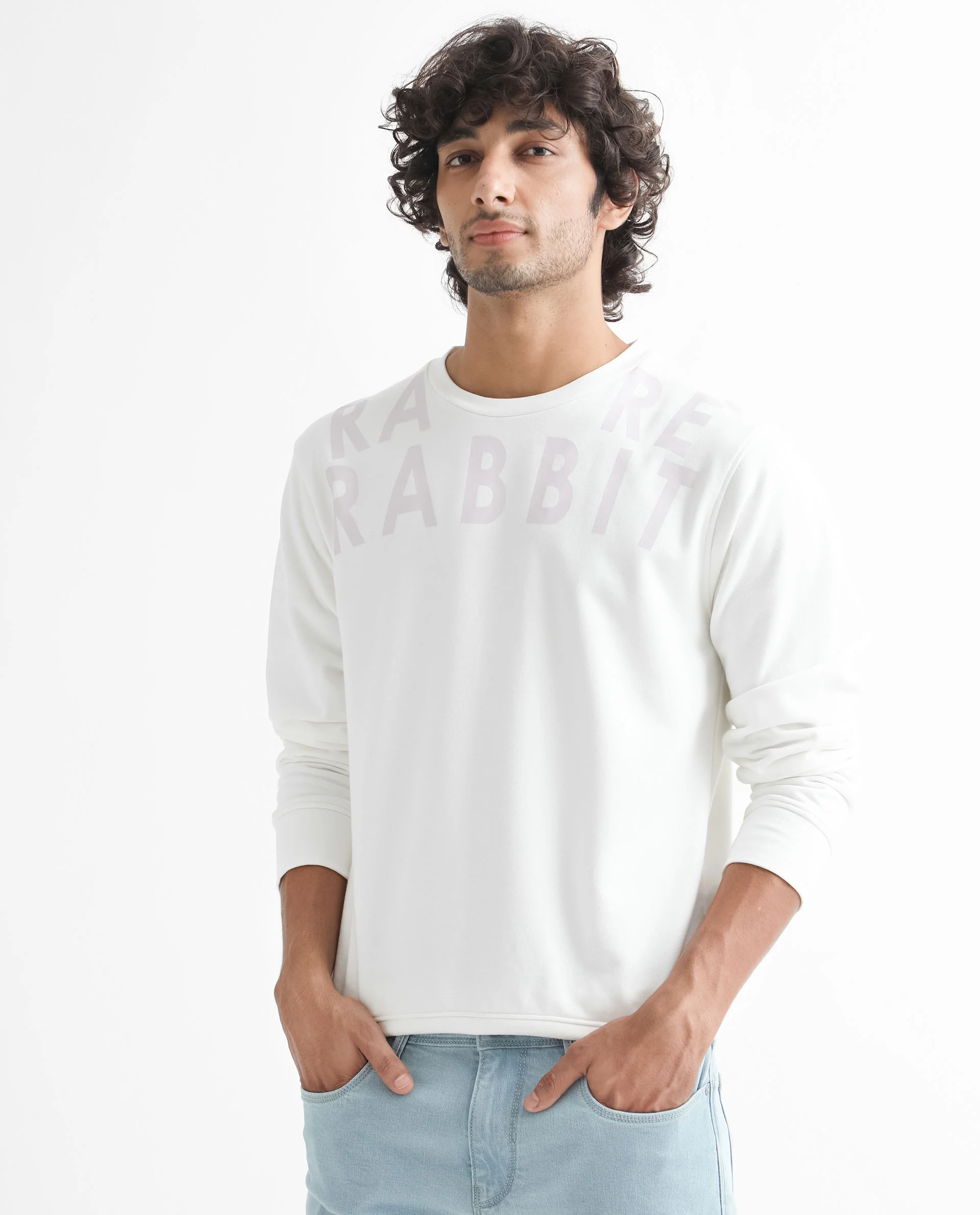 Rare Rabbit Men's Oren Off White Cotton Graphic Print Relaxed Fit Full Sleeve Crew Neck Sweatshirt - Image 2