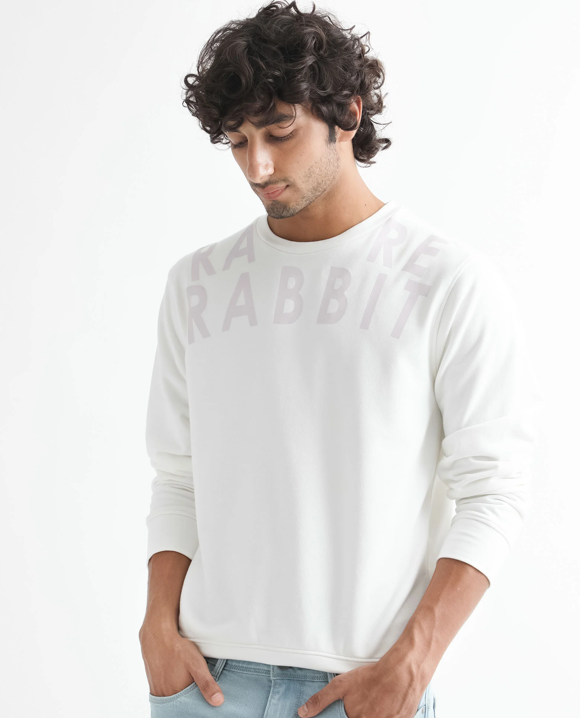 Rare Rabbit Men's Oren Off White Cotton Graphic Print Relaxed Fit Full Sleeve Crew Neck Sweatshirt - Image 3