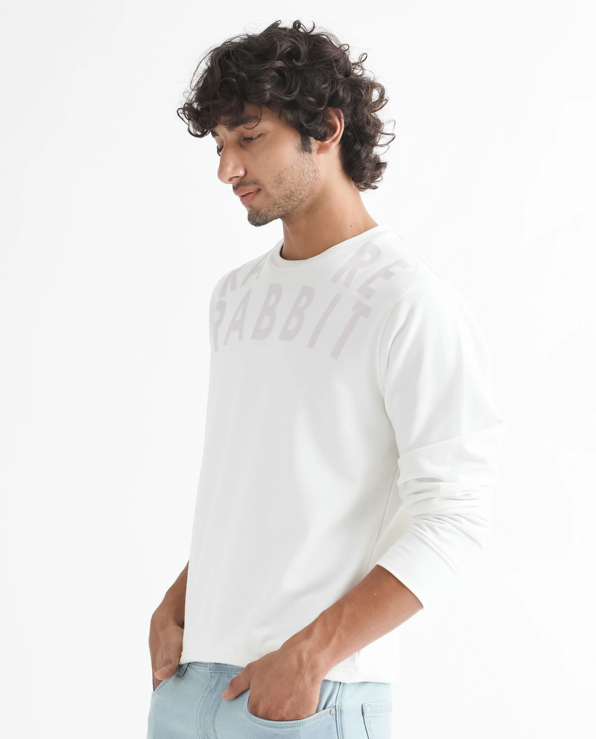 Rare Rabbit Men's Oren Off White Cotton Graphic Print Relaxed Fit Full Sleeve Crew Neck Sweatshirt - Image 6
