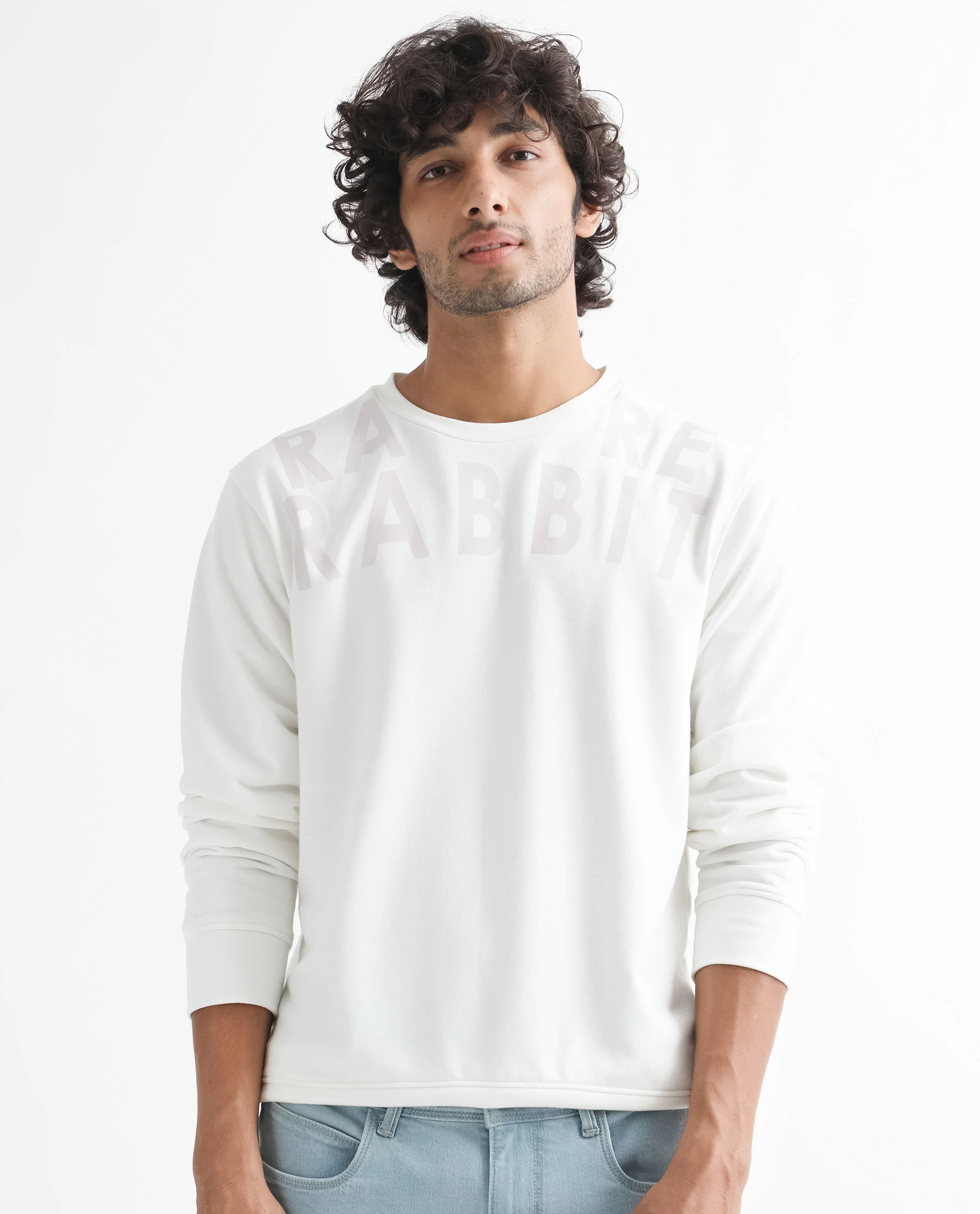 Rare Rabbit Men's Oren Off White Cotton Graphic Print Relaxed Fit Full Sleeve Crew Neck Sweatshirt - Image 7