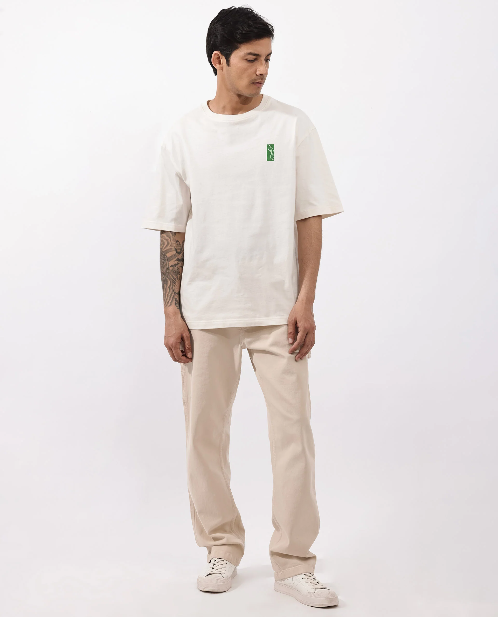 Rare Rabbit Articale Men's Oren Off White Cotton Polyester Fabric Crew Neck Oversized Fit Graphic Print T-Shirt - Image 2