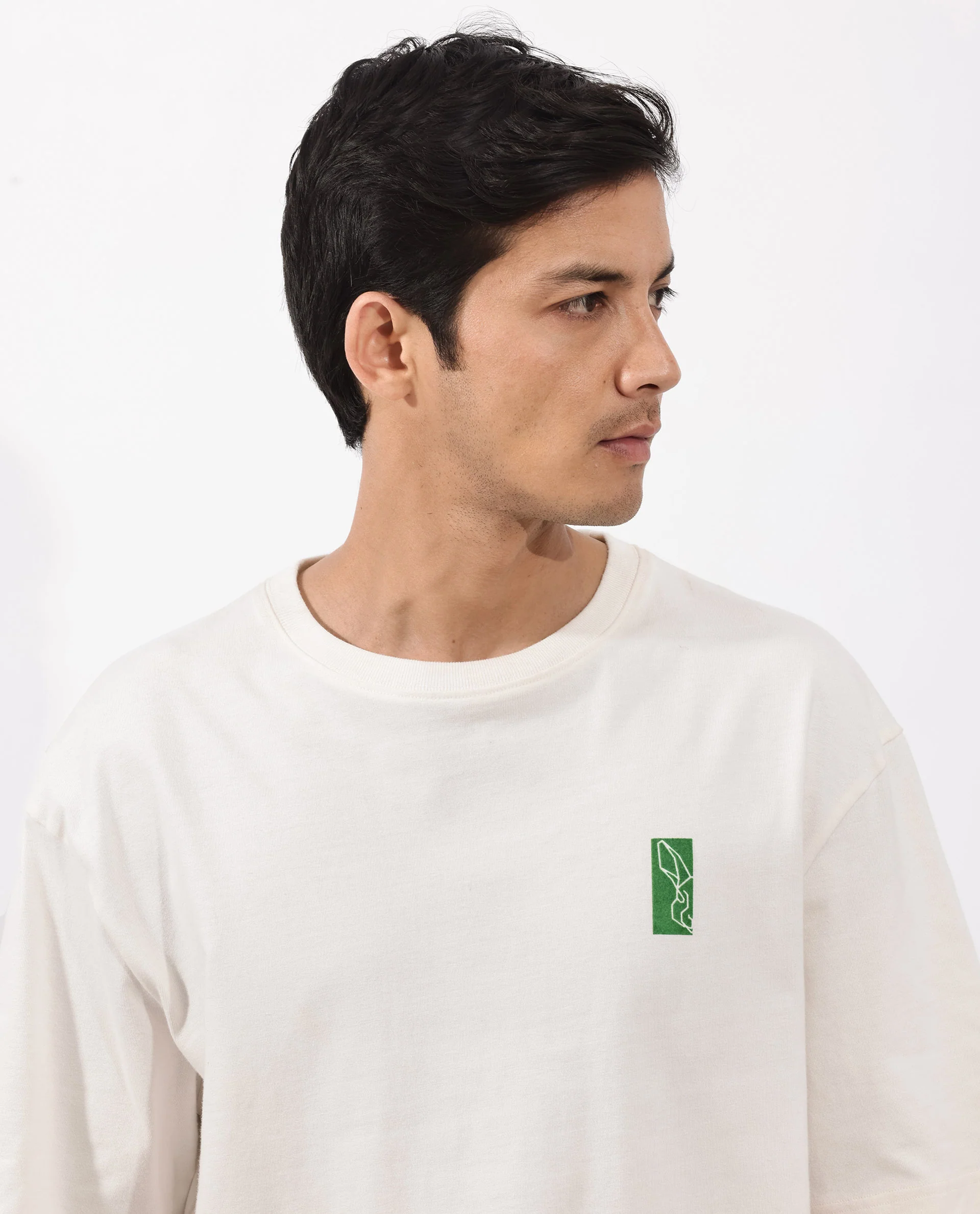 Rare Rabbit Articale Men's Oren Off White Cotton Polyester Fabric Crew Neck Oversized Fit Graphic Print T-Shirt - Image 4